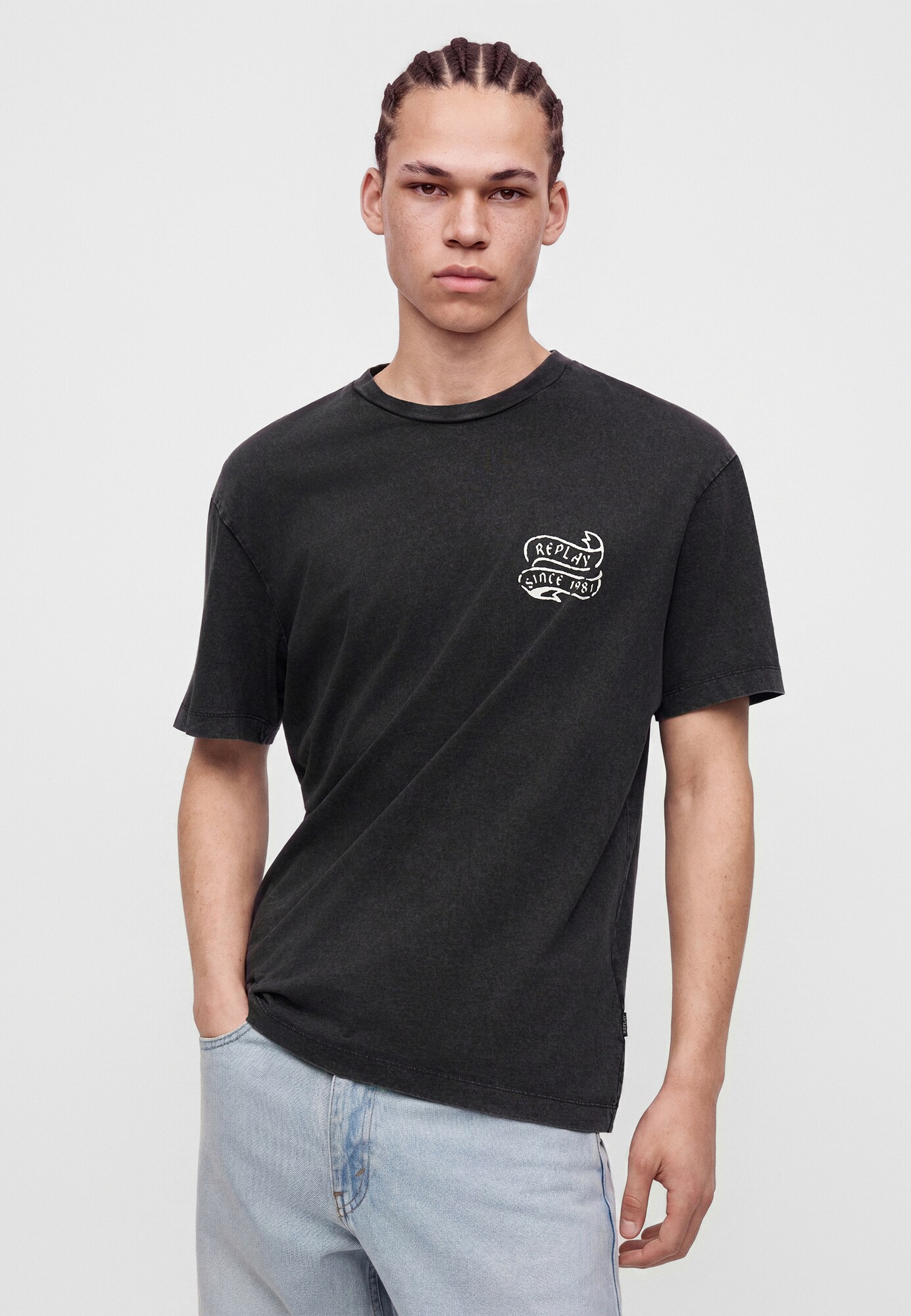 REPLAY Camiseta  negro / offwhite – imagen 8