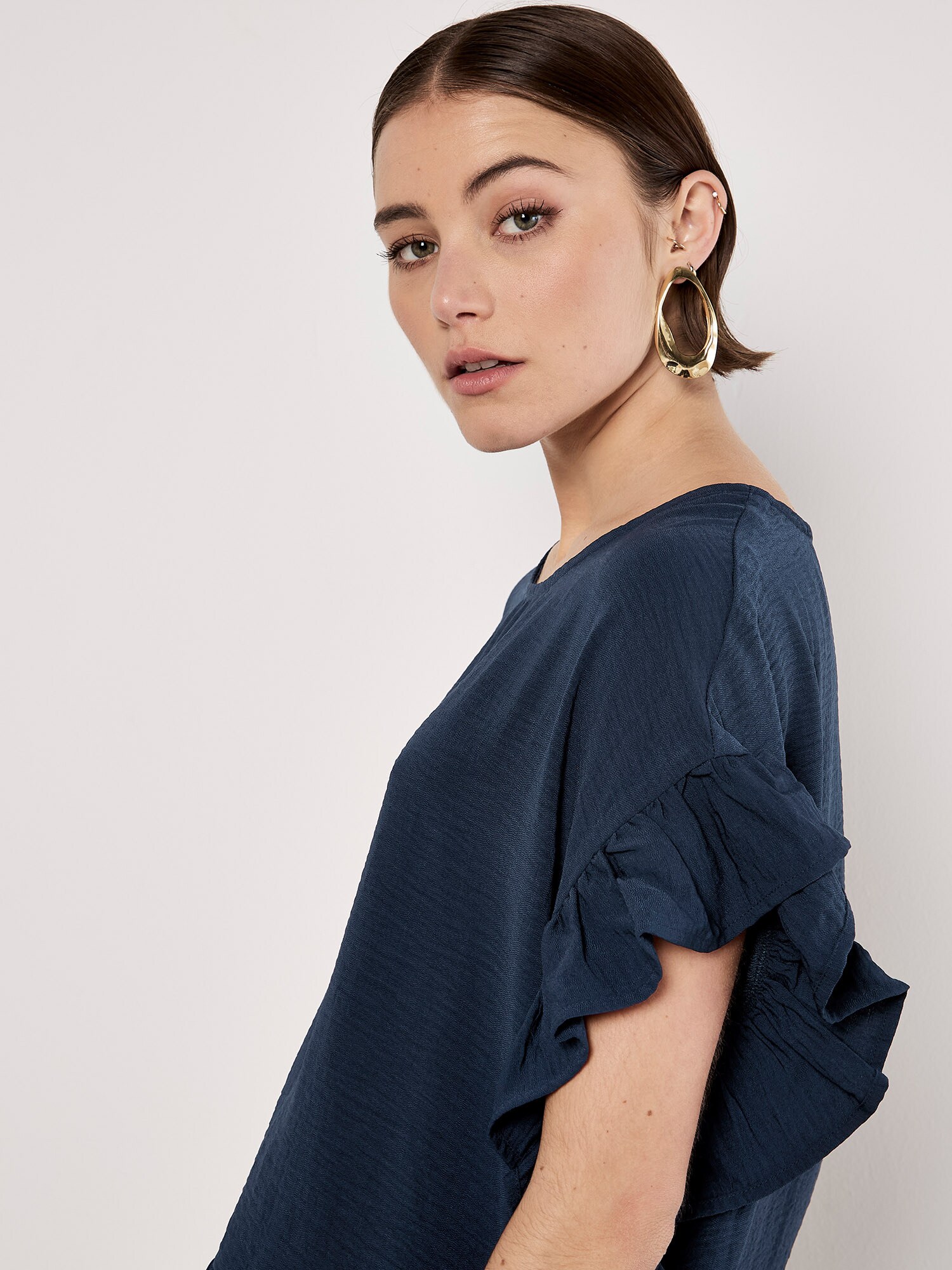 Thumbnail - Apricot Ruffle Trim Woven Top