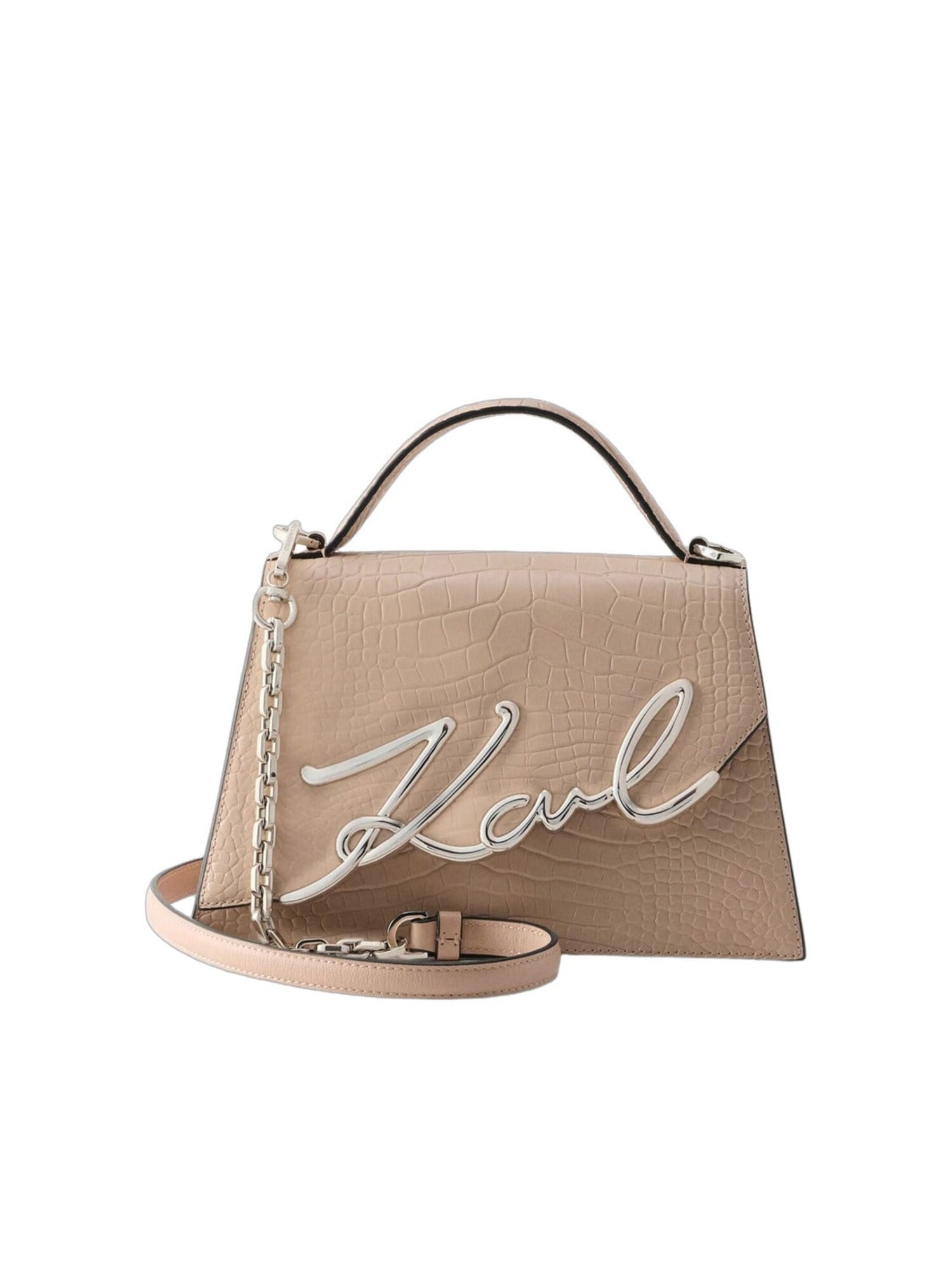 Karl Lagerfeld Bolso de mano 'Karl Lagerfeld Sac Bandoulière Signature 2.0 Croco Medium Cuir Rose Nude'  rosa