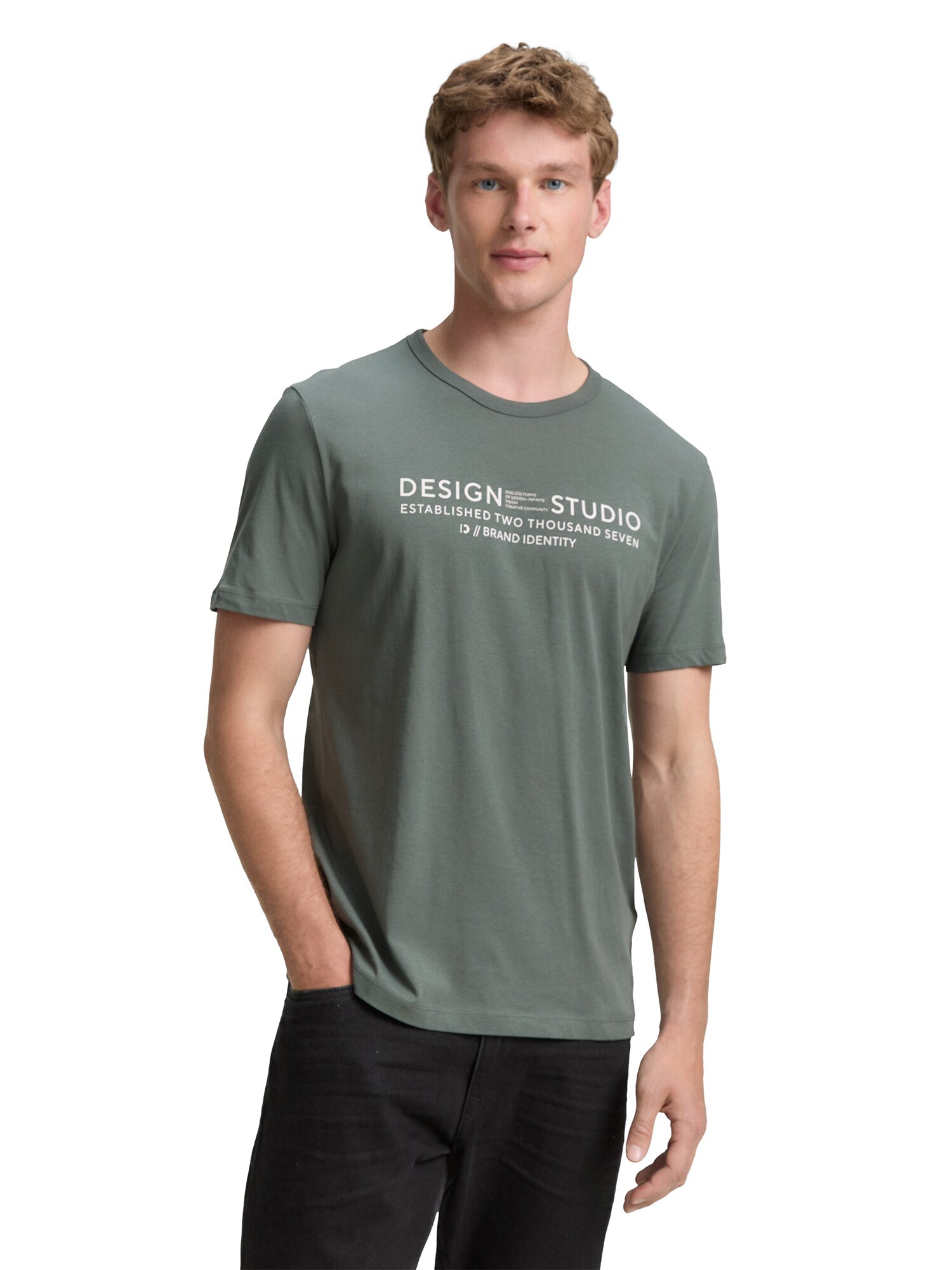 TOM TAILOR DENIM Póló  khaki / fehér termék 2. képe