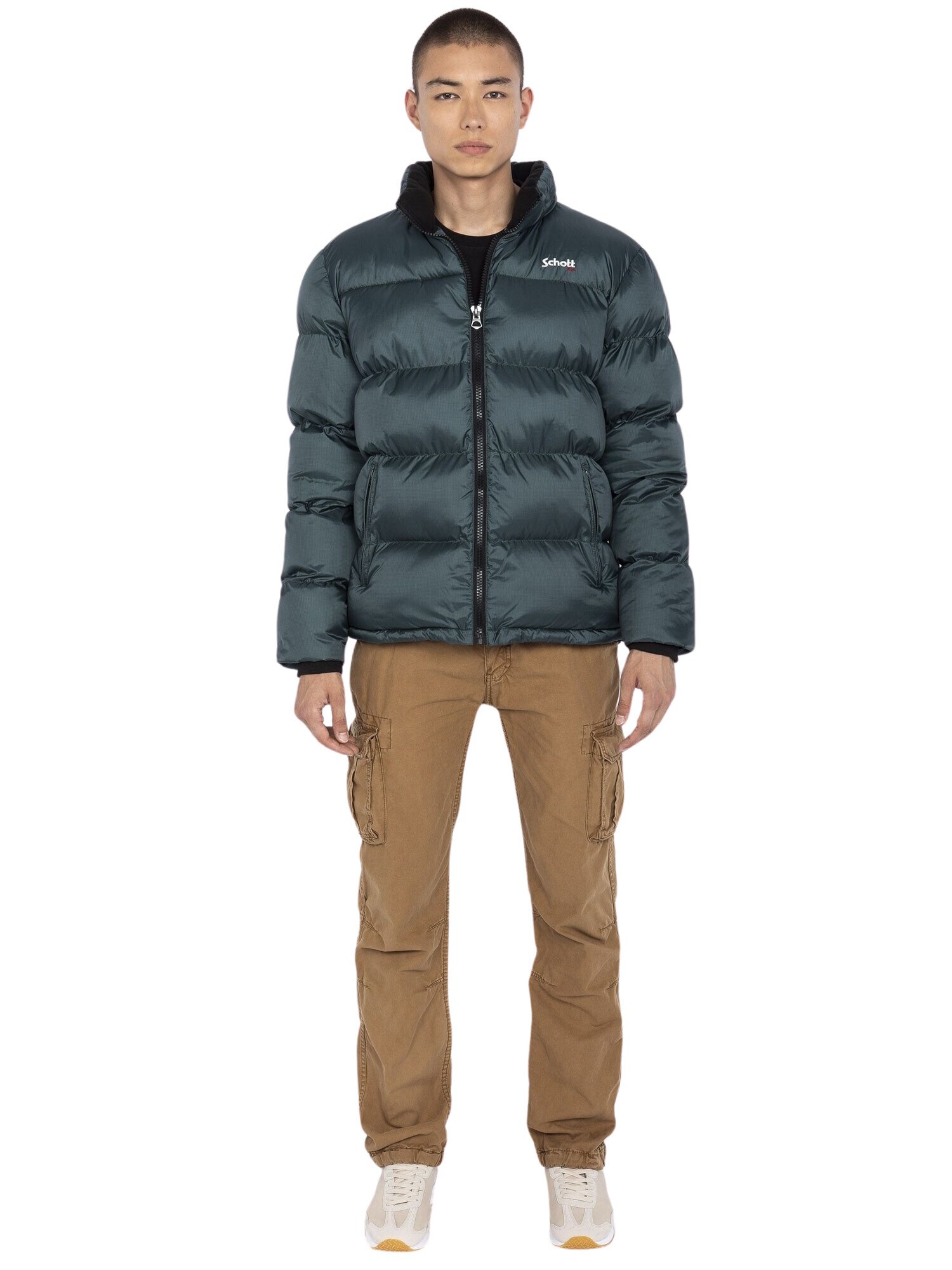 Schott NYC Chaqueta de invierno 'Idaho' verde oscuro / blanco – imagen 3
