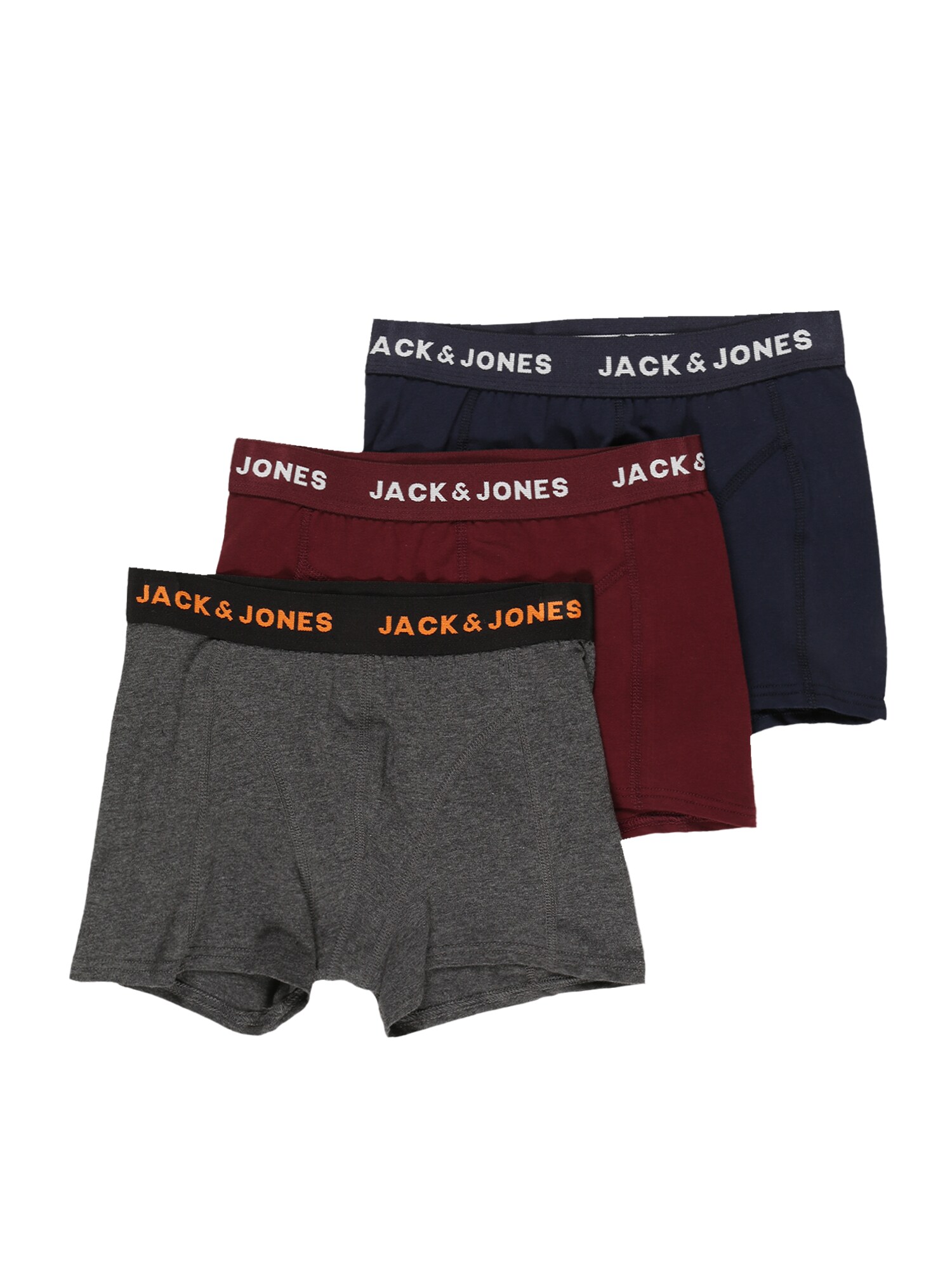 Jack & Jones Junior Apatinės kelnaitės vyno raudona spalva / margai juoda / tamsiai mėlyna / balta / oranžinė