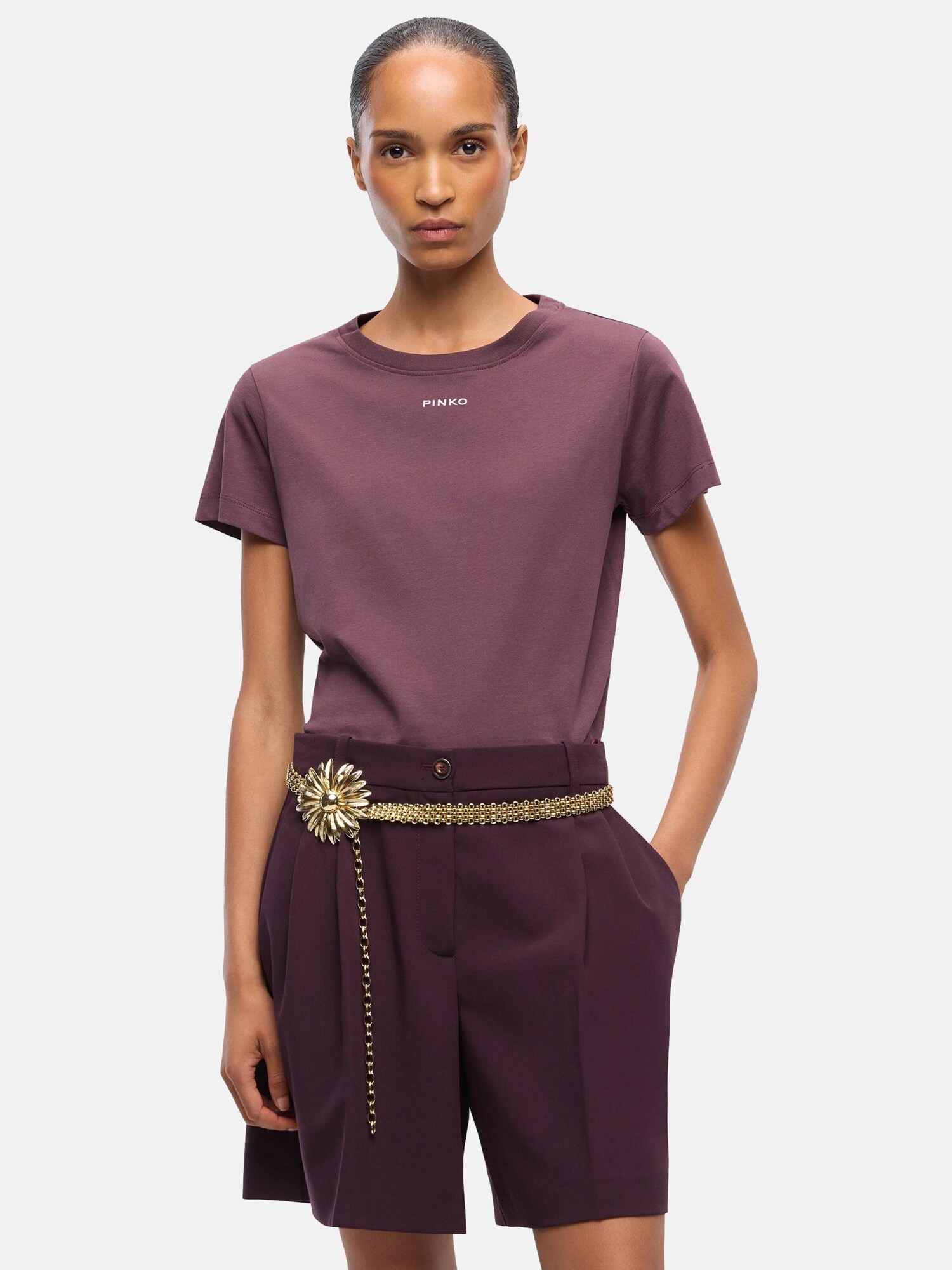 PINKO Camiseta 'PINKO BASICO T-SHIRT JERSEY LOGO PINKO GOMMATO T-SHIRT'  lila – imagen 3