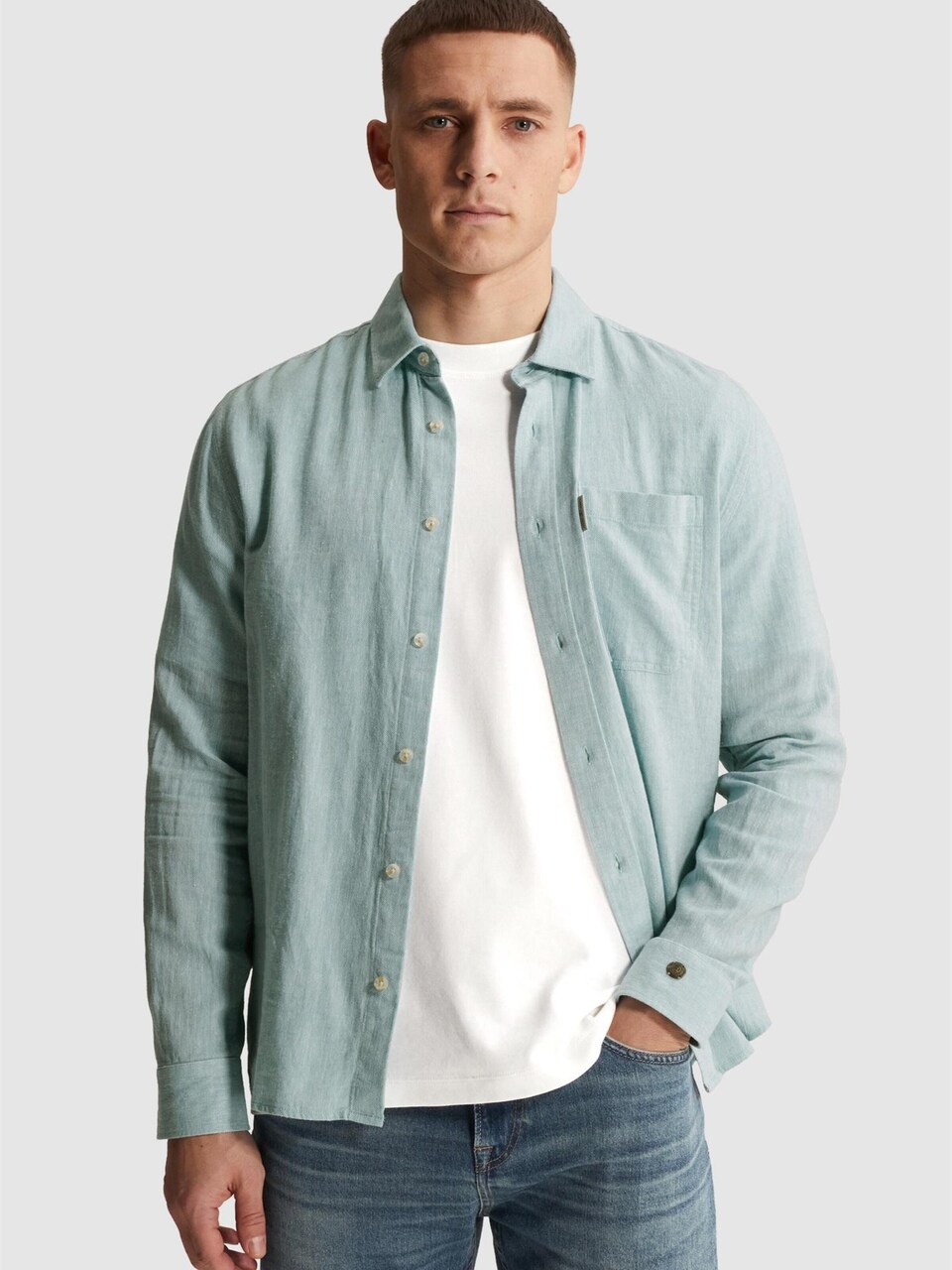 Skjorta 'Shirt in cotton/linen twill with chest pocket'