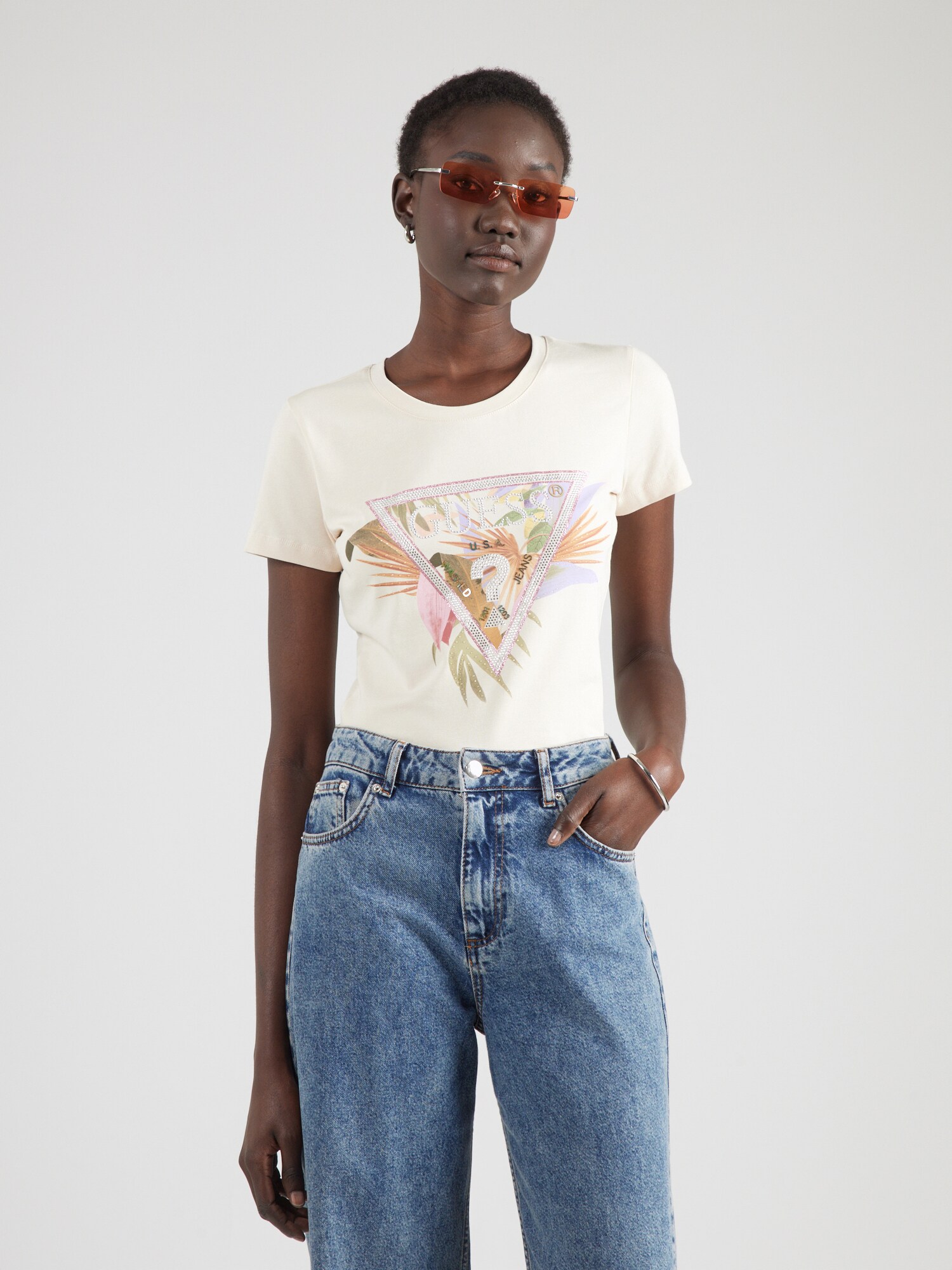 GUESS Camiseta  crema / verde claro / lavanda / rosa – imagen 3