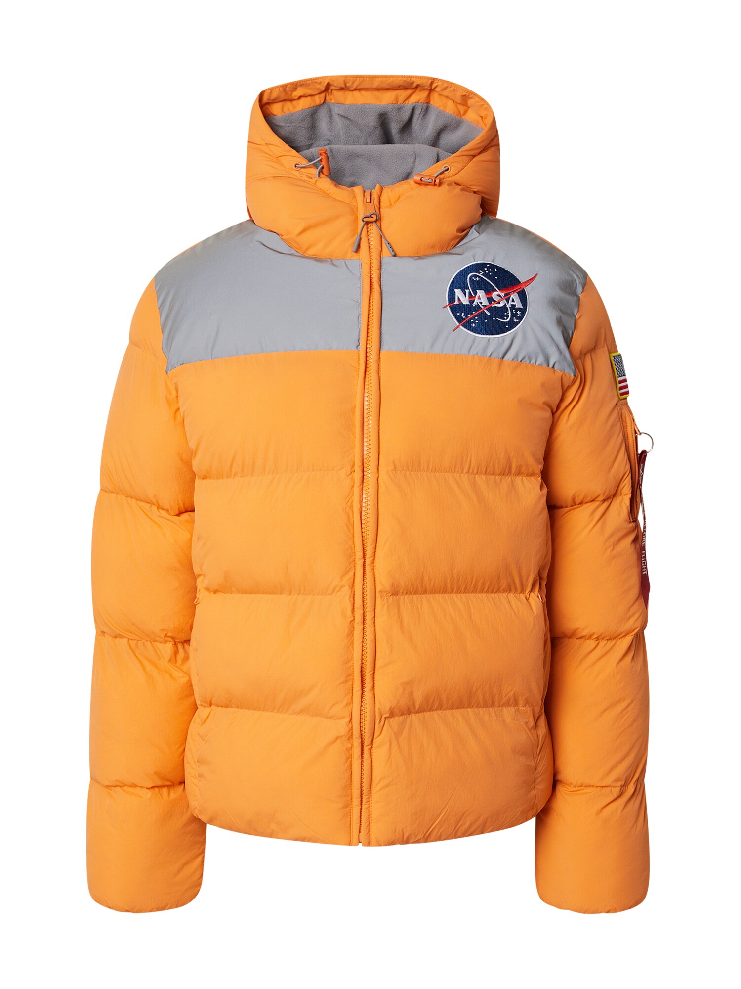 ALPHA INDUSTRIES Prechodná bunda 'HP NASA' sivá / oranžová / červená / biela
