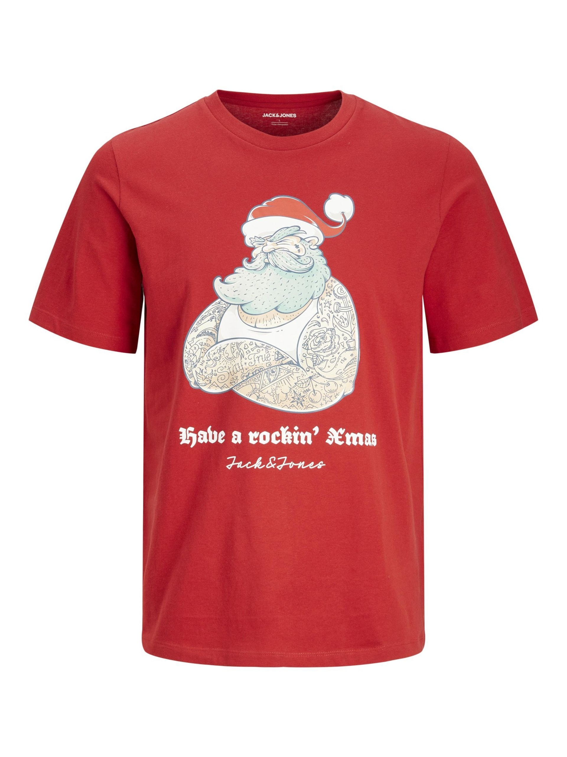 JACK & JONES T-shirt 'JJXmas Funny' beige / ljusgrå / röd herr