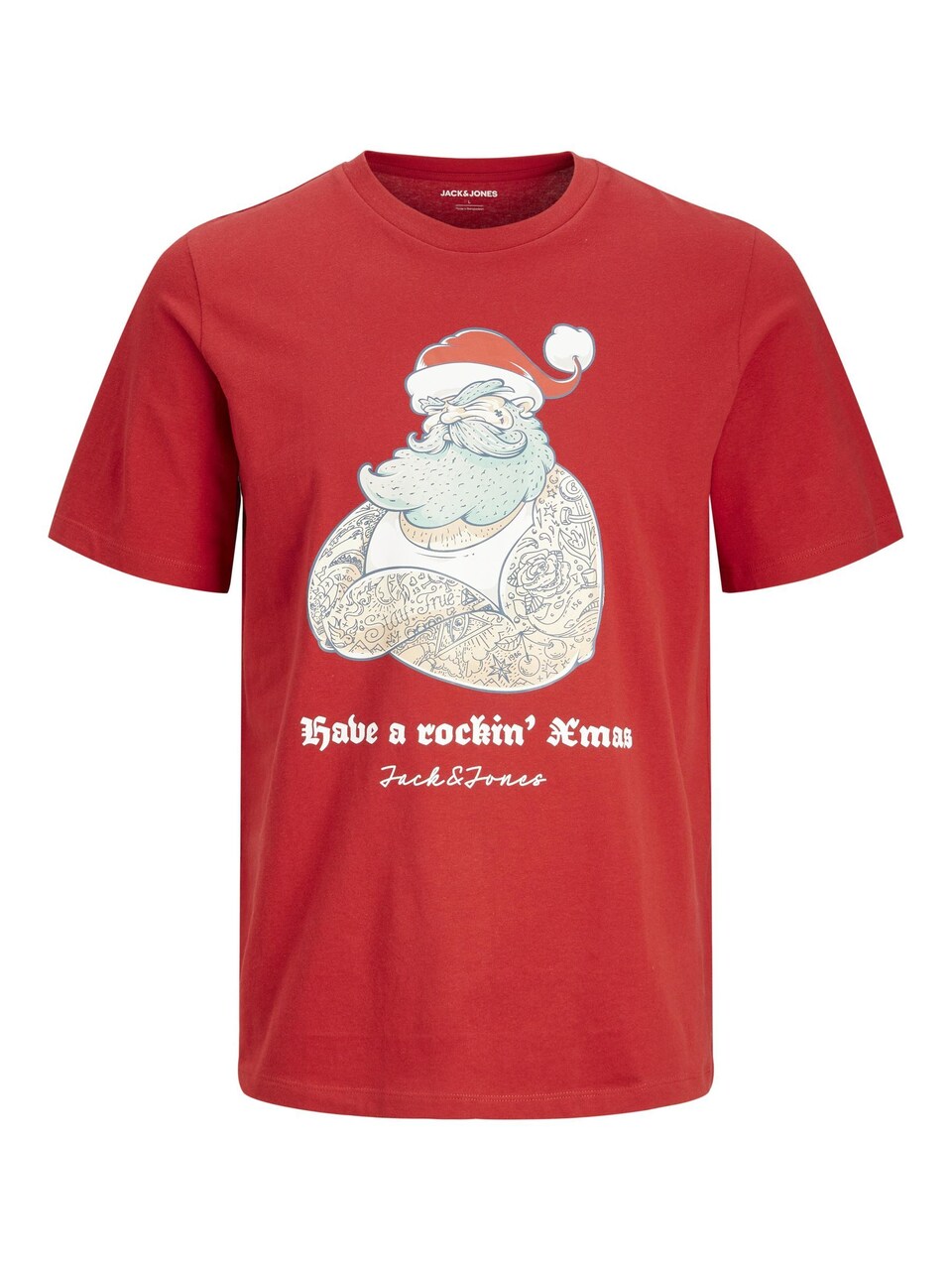 T-shirt 'JJXmas Funny' beige / ljusgrå / röd