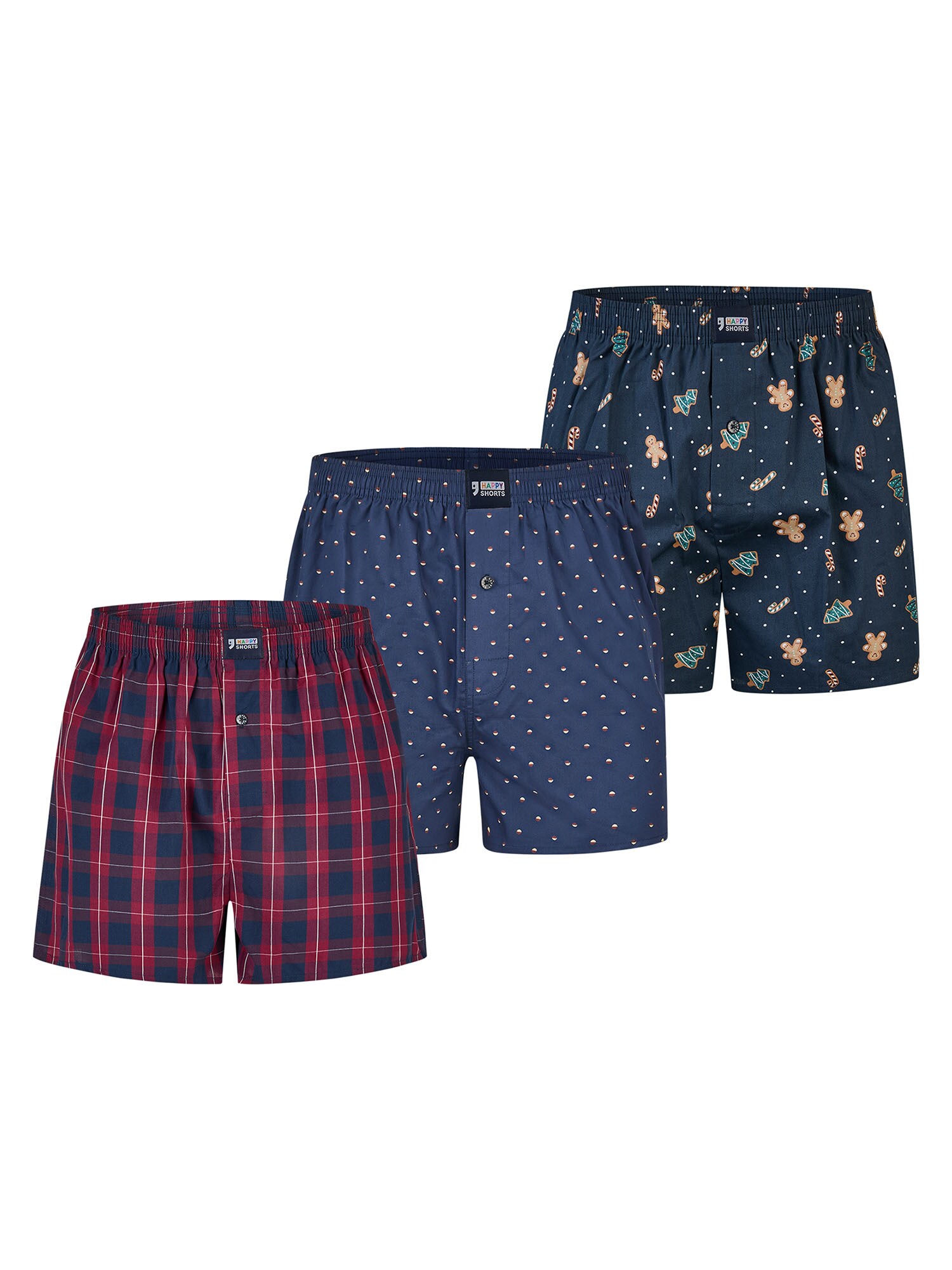 Happy Shorts Boxershorts 'Christmas' Navy / Groen / Donkerrood / Wit