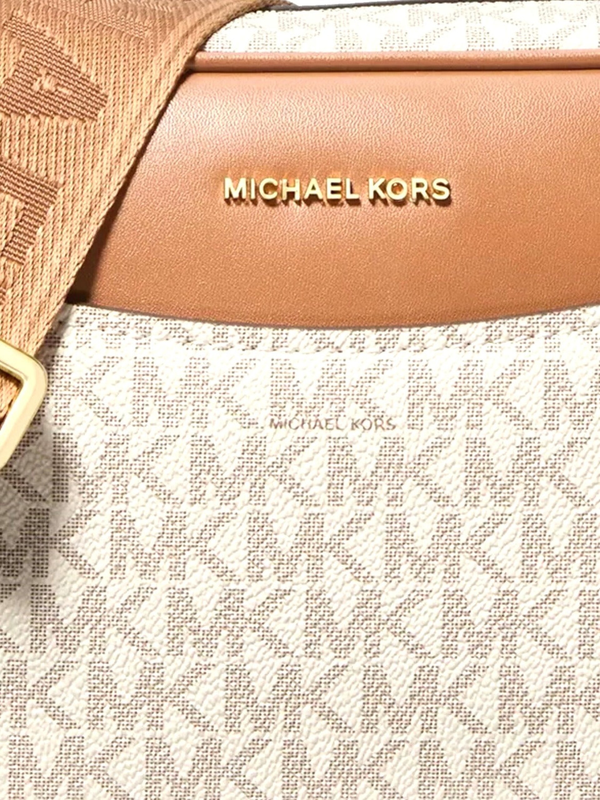 Michael Kors Stor Bev axelväska med beige logotyp dam – bild 4