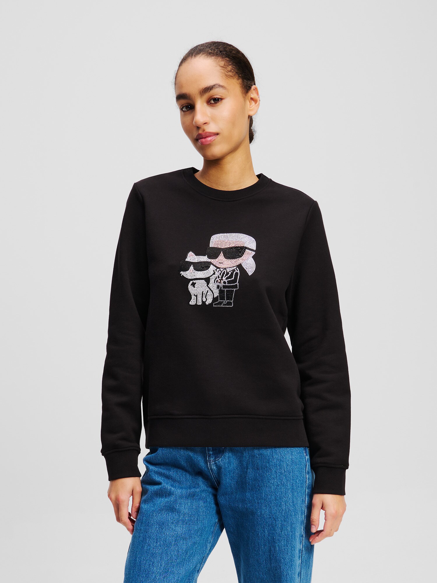 Karl Lagerfeld Tréning póló 'Ikon Karl & Choupette'  bézs / fekete / ezüst / fehér termék 2. képe