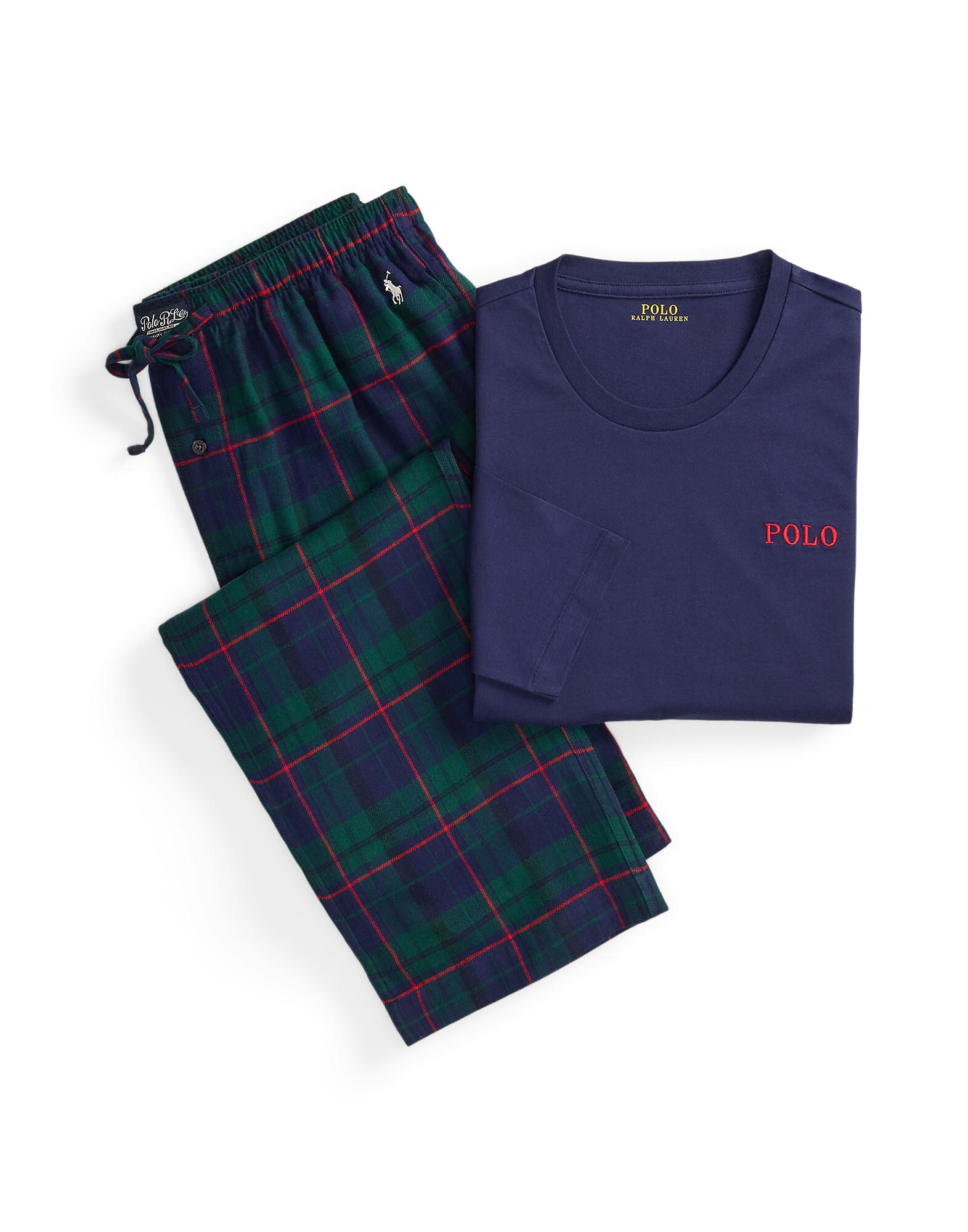 Polo Ralph Lauren Pijama lungă bleumarin / verde închis / roșu rodie