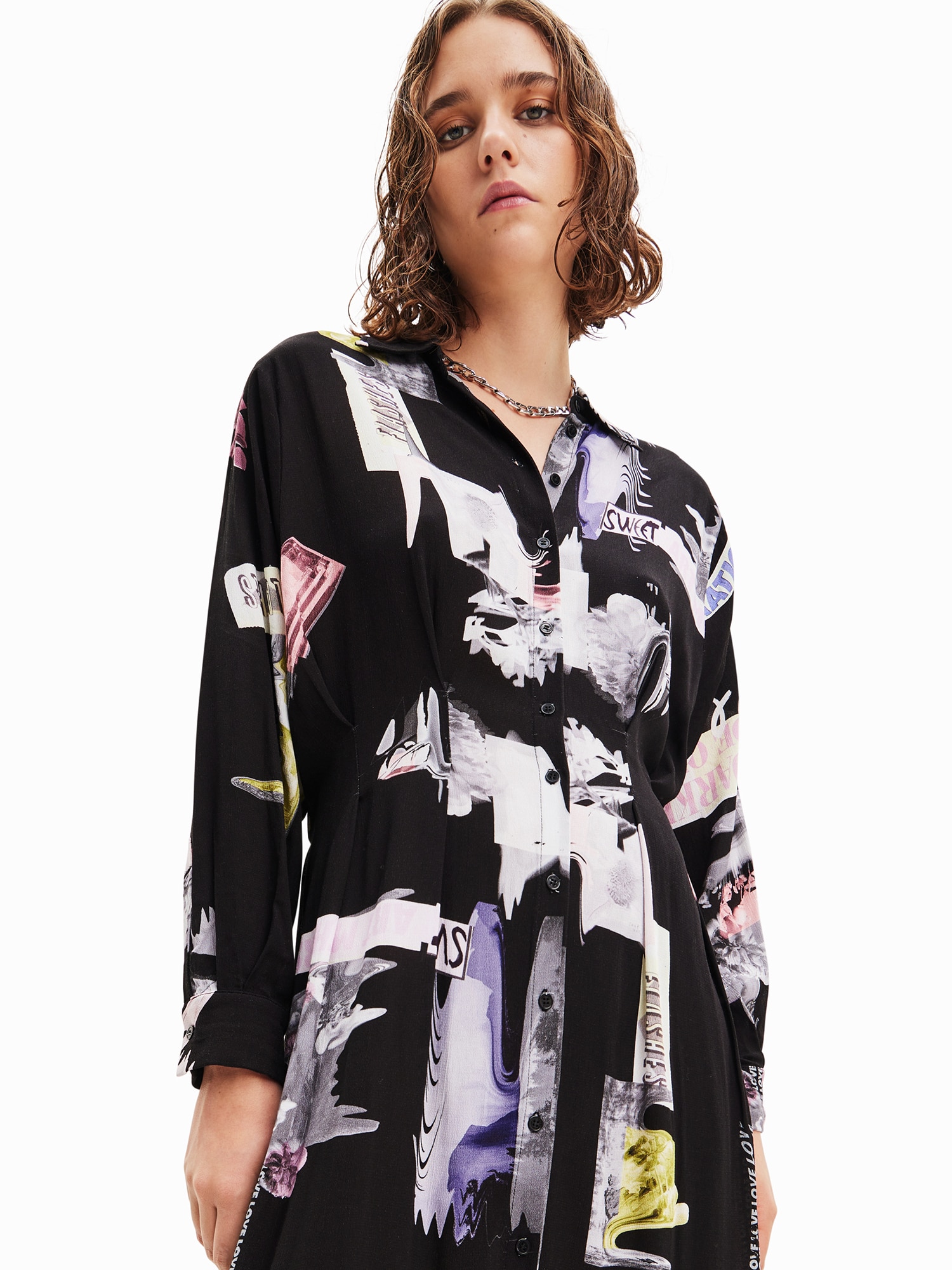 Desigual Košeľové šaty 'PERCY' limetková / staroružová / čierna / šedobiela (obrázok 5)