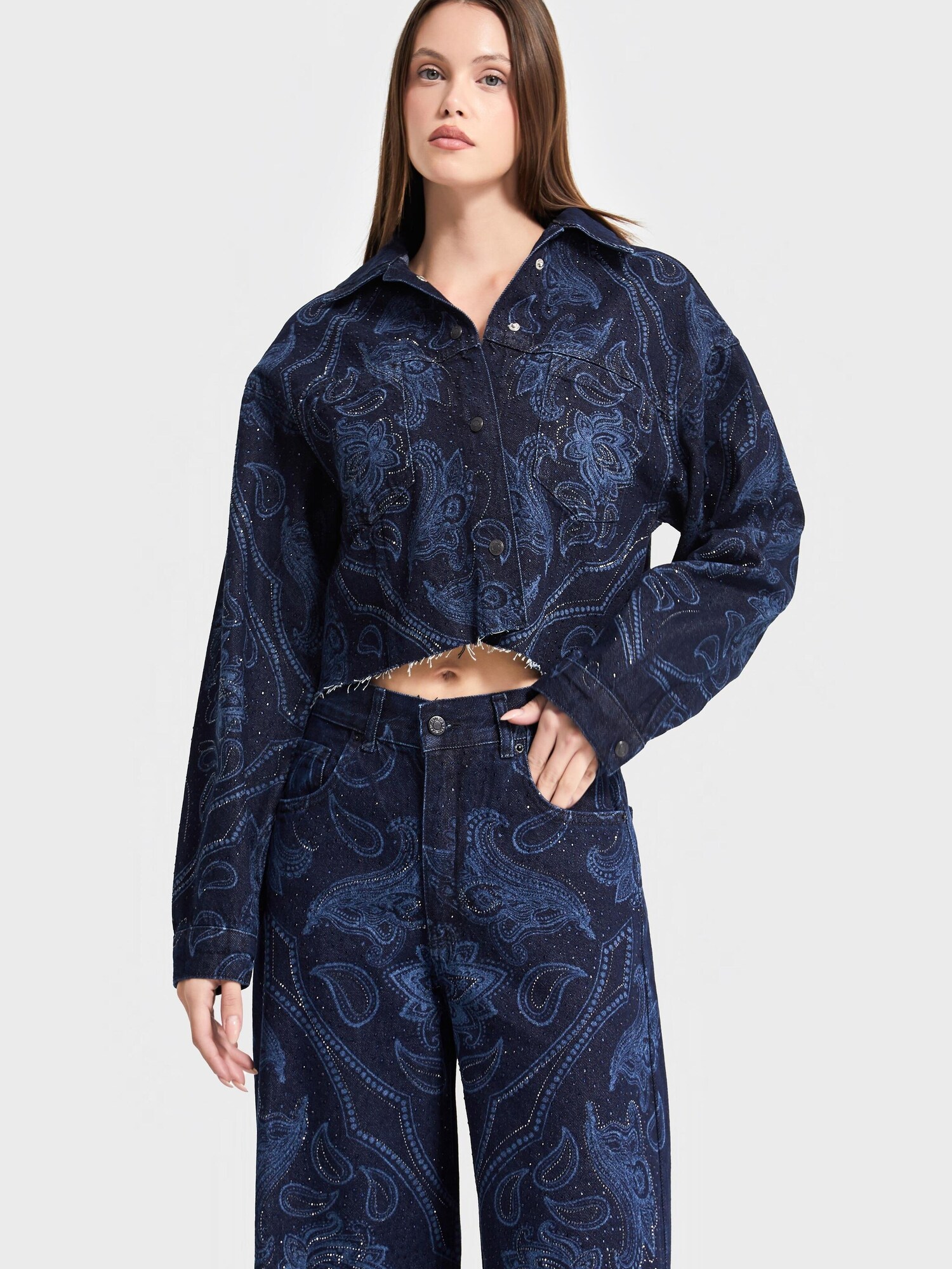 It's Basic Its Basic Übergangsjacke Rhinestone Printed Denim Jacket