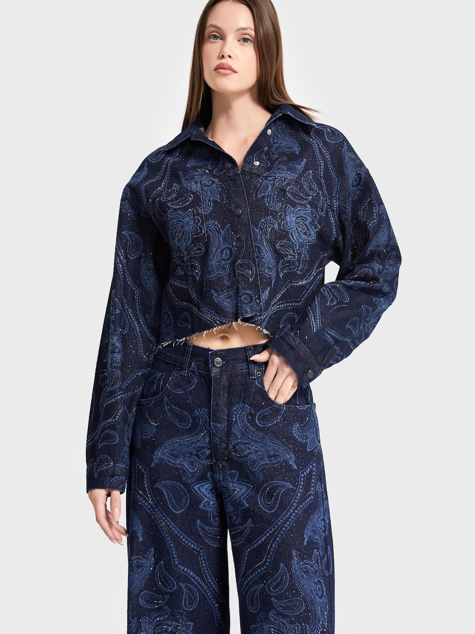 Övergångsjacka 'Rhinestone Printed Denim Jacket'