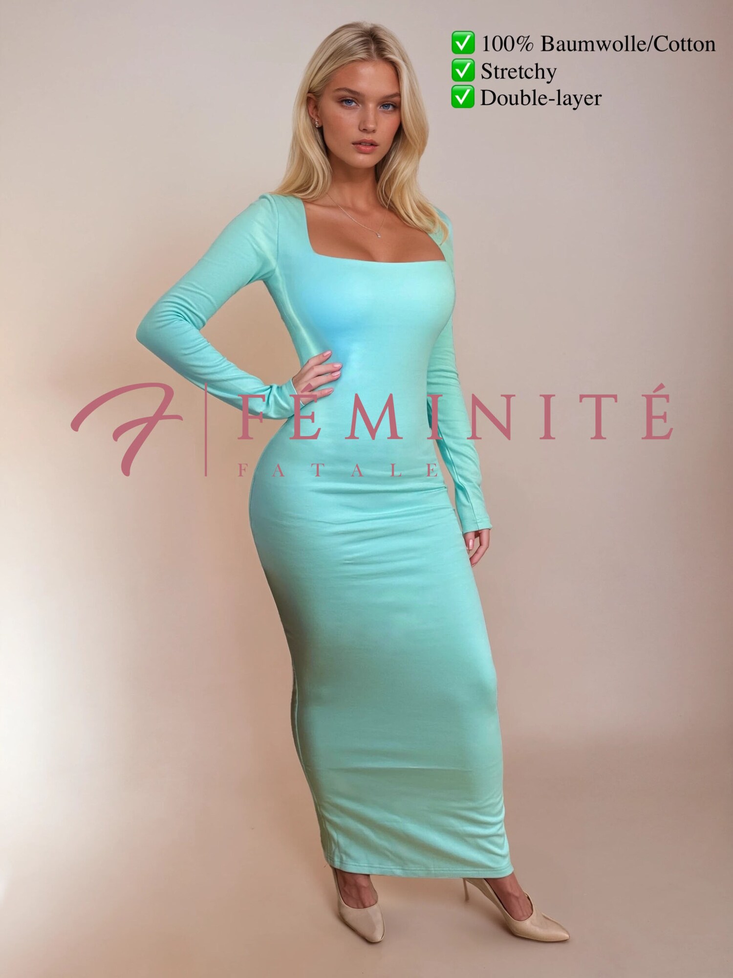 FÉMINITÉ Fatale Abito 'AURORA'  blu ciano