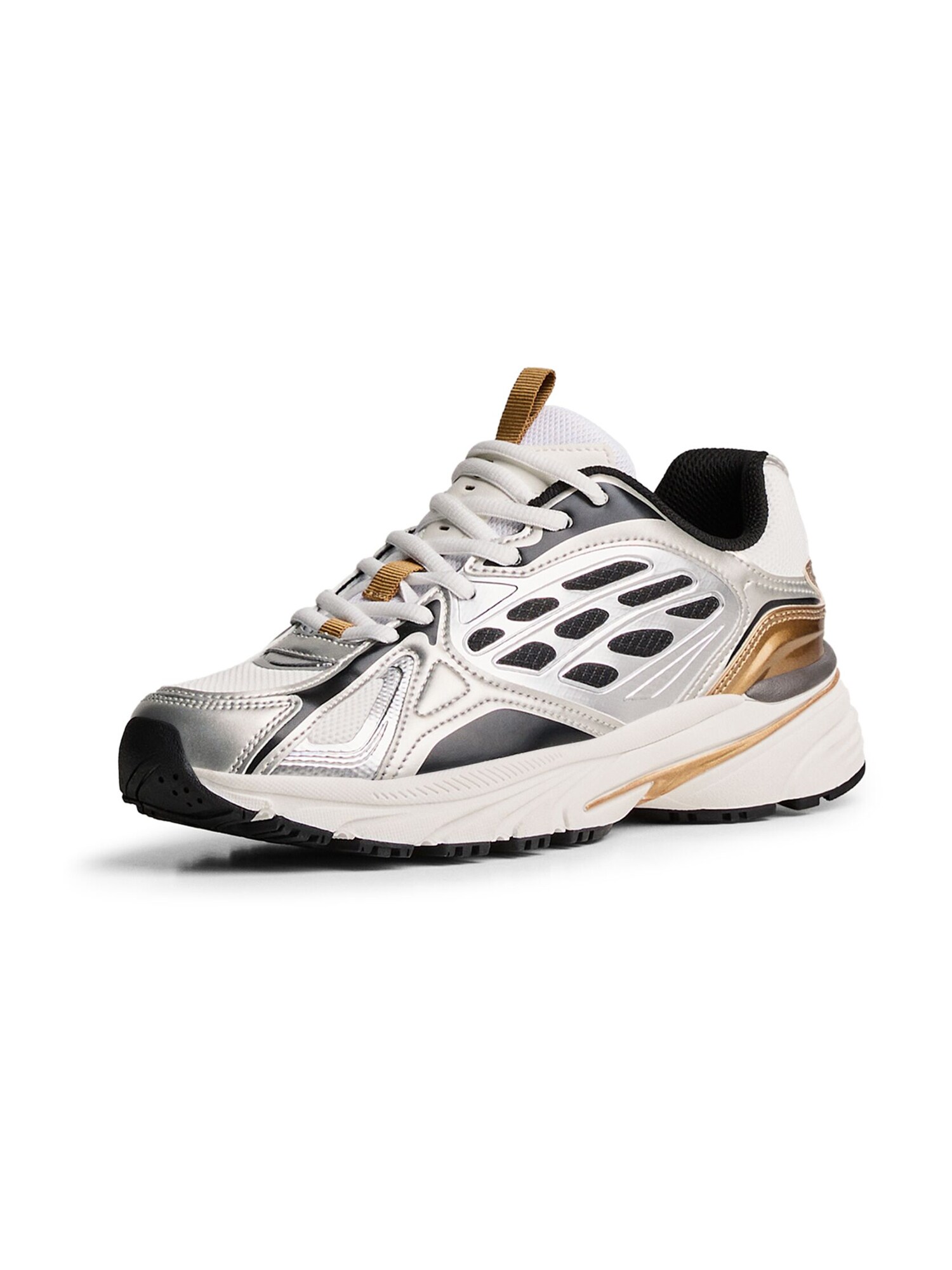 Bershka Sneaker low  auriu / negru / argintiu / alb