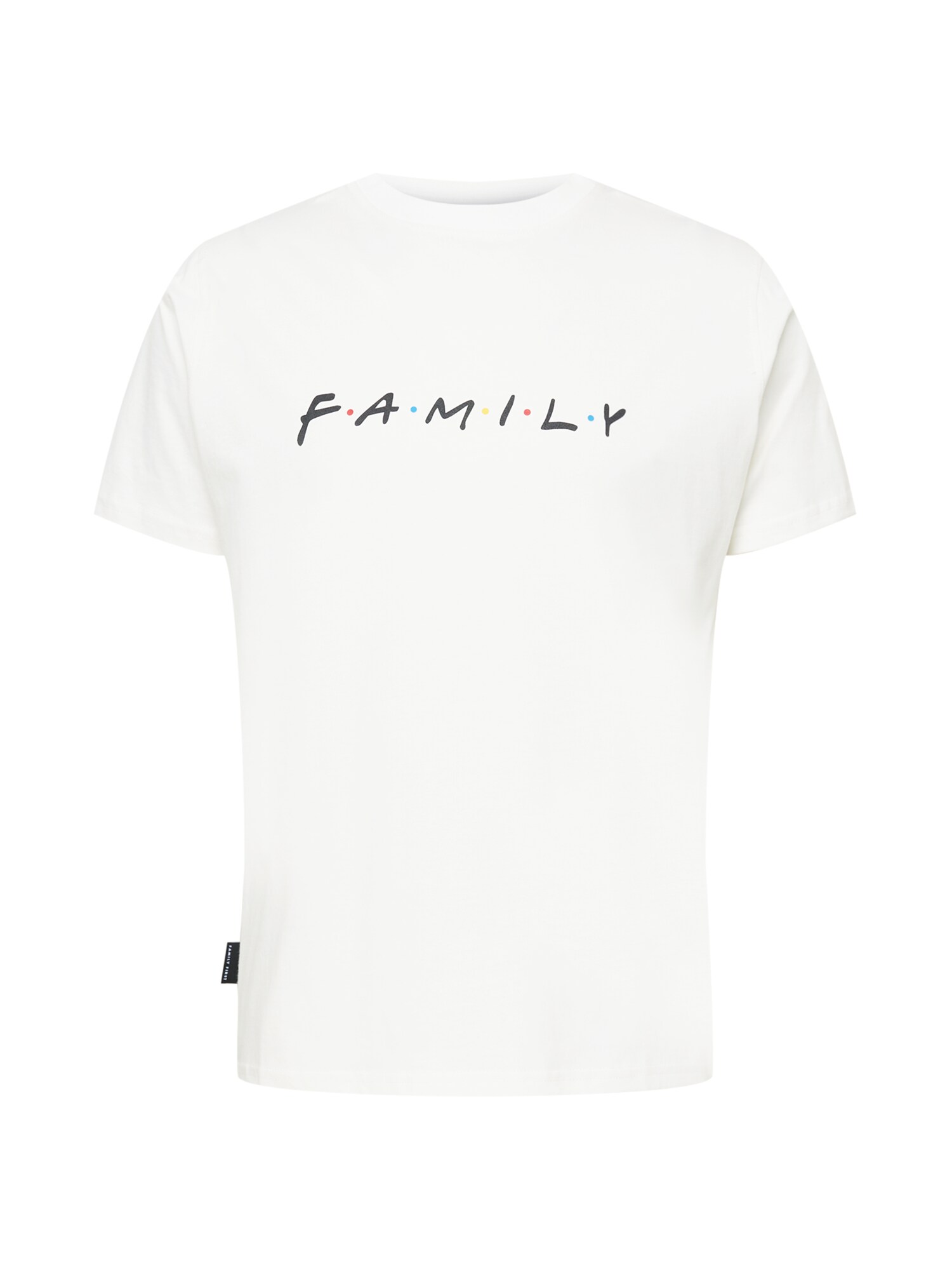 Family First Marškinėliai 'FRIENDS' balta / juoda / raudona / geltona / šviesiai mėlyna