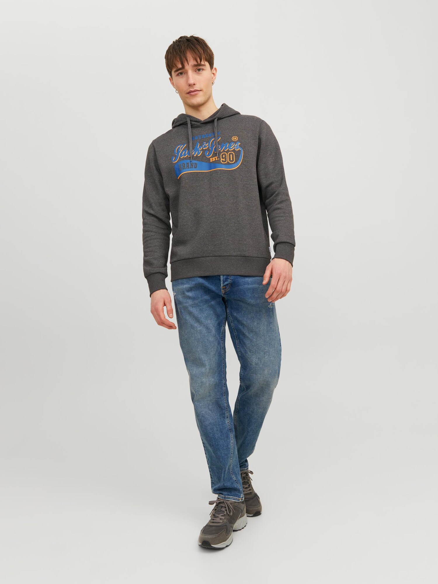 JACK & JONES Mikina modrá / tmavosivá / oranžová (obrázok 6)