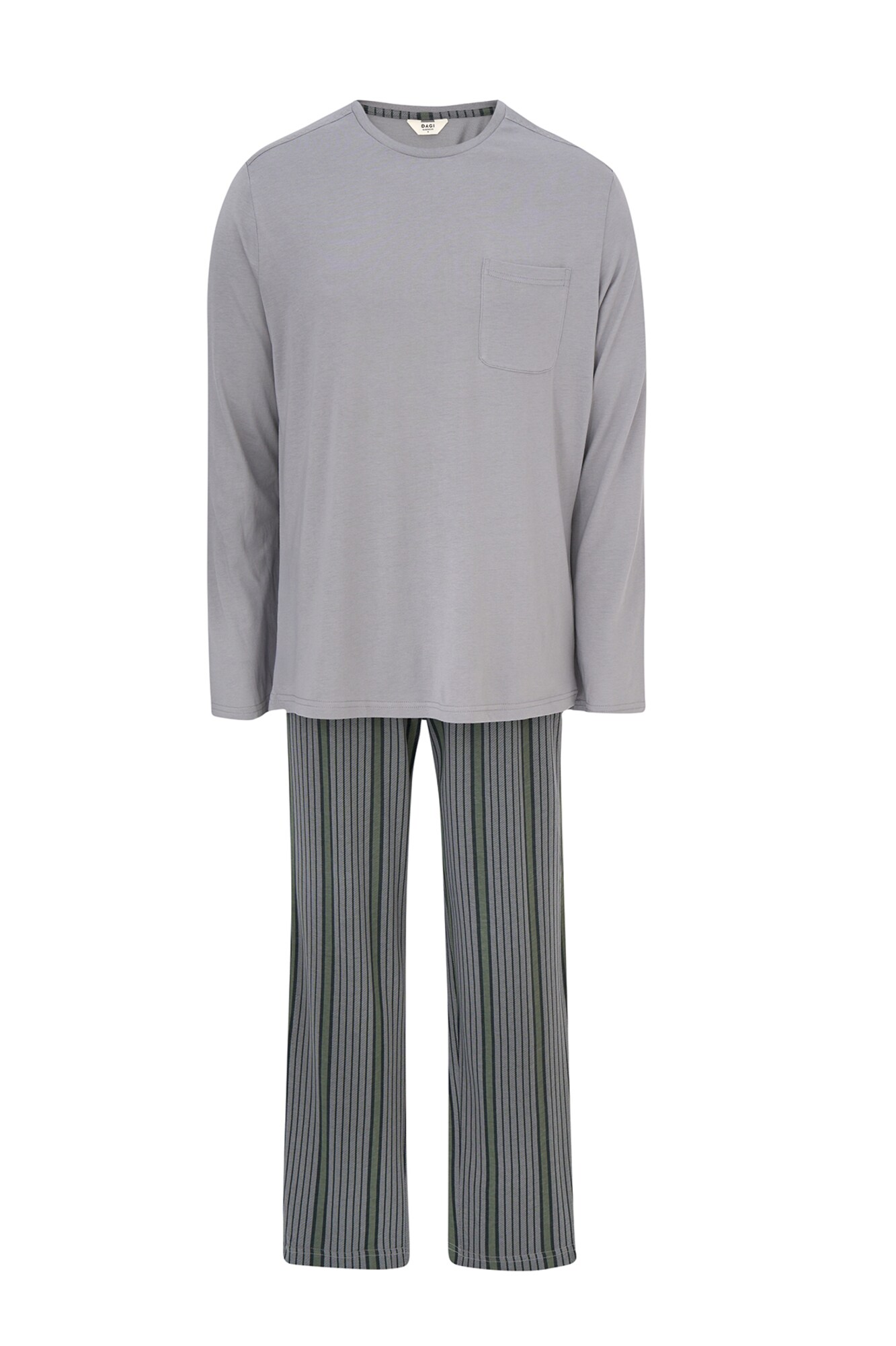 Dagi Pijama lungă  gri deschis / verde