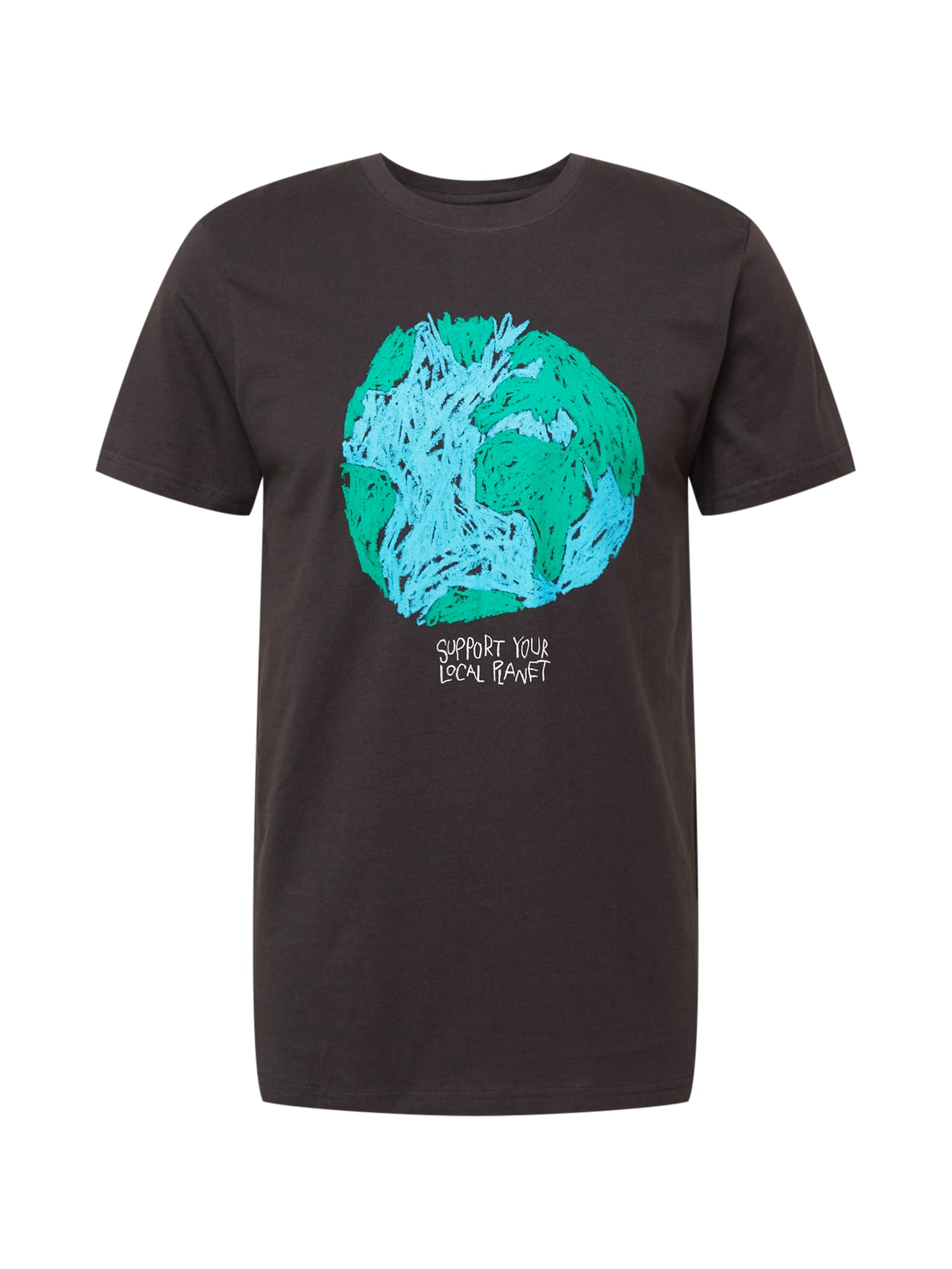DEDICATED. Marškinėliai 'Stockholm Crayon Globe' antracito spalva / šviesiai ruda / žolės žalia