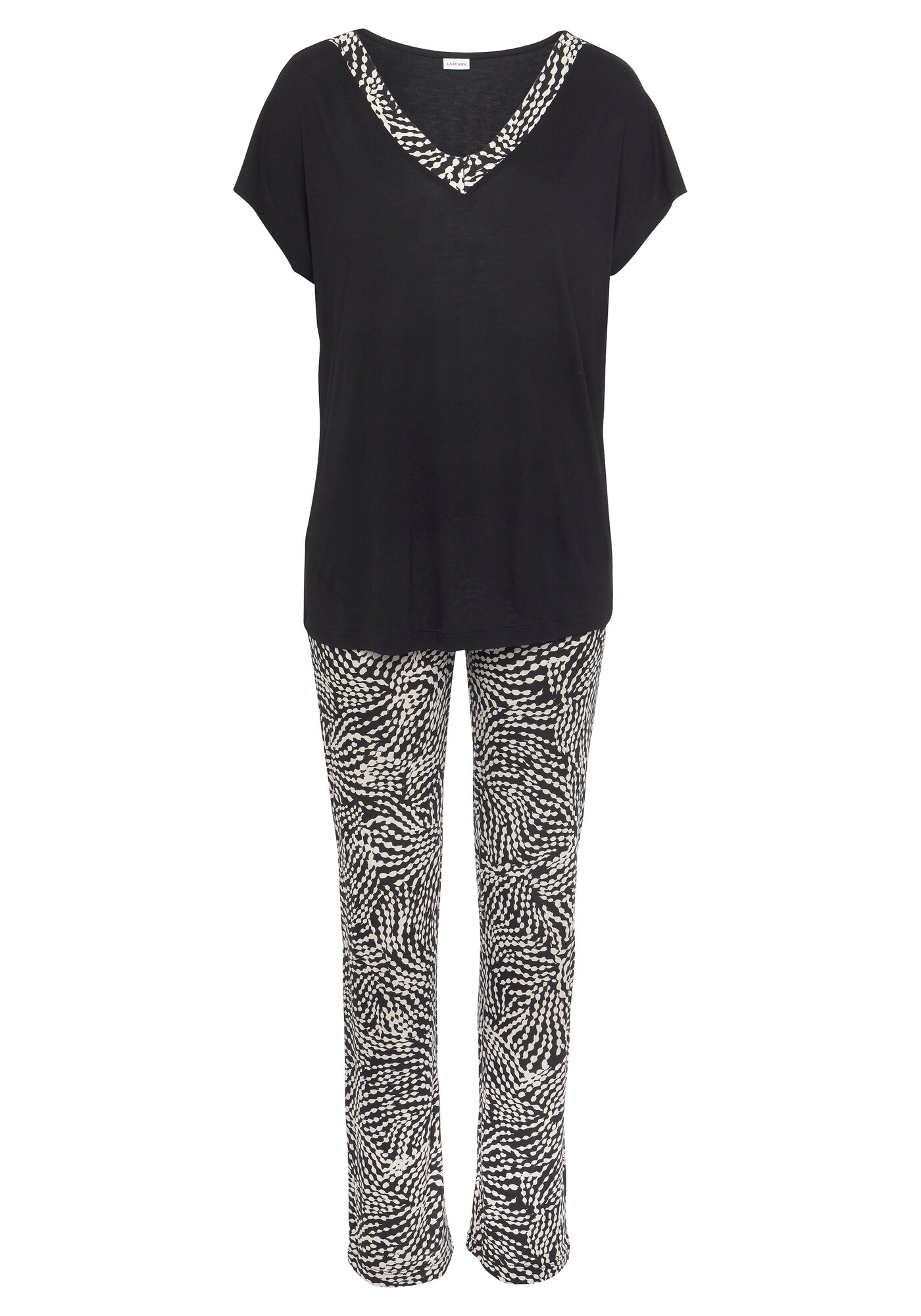 LASCANA Pijama  negru / alb