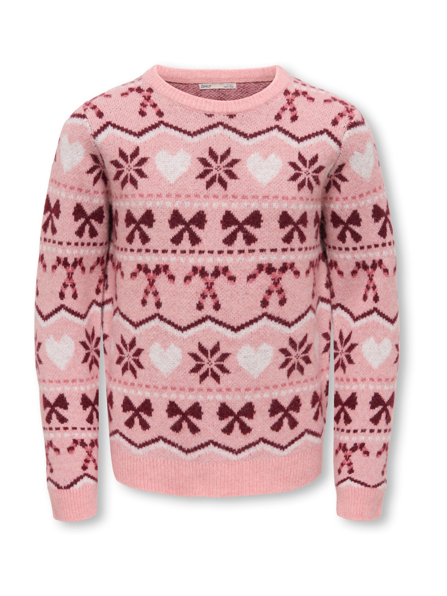 ONLY GIRLS Pulover KOGSNOWFLAKE XMAS roz / roșu vin / alb