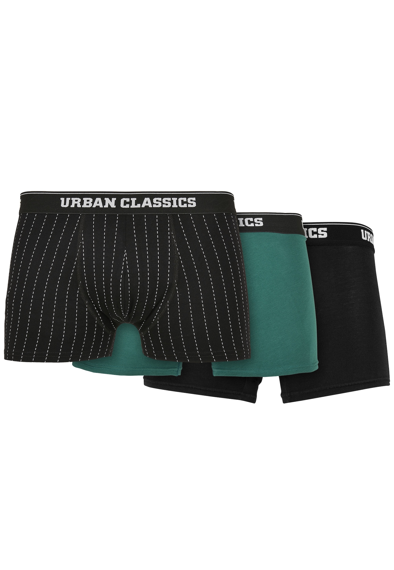 Urban Classics Boxer trumpikės juoda / balta / smaragdinė spalva