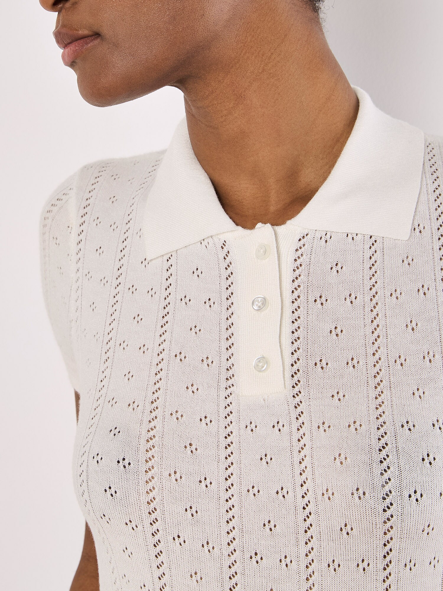 Thumbnail - Apricot Pointelle Knit Polo T-Shirt