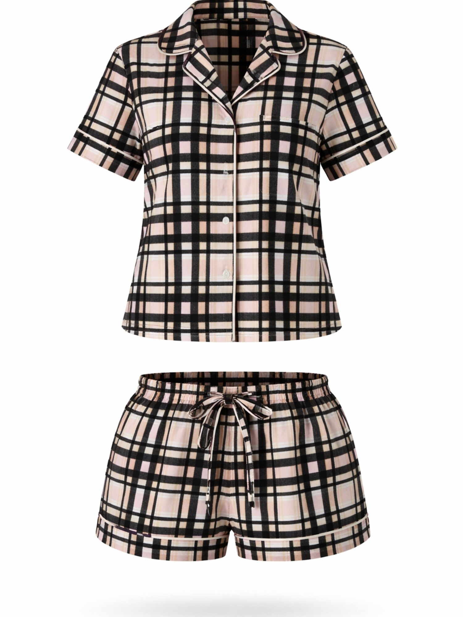 LEAFLETIC Pijama de pantalón corto 'Leafletic Women’s Check Night Wear Short Set for Women' crema