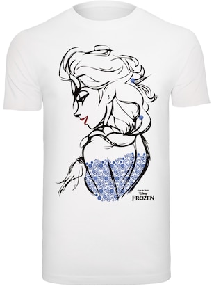 F4NT4STIC Shirt ‘Disney Frozen Elsa Sketch Mono’ Blauw / Zwart / Wit