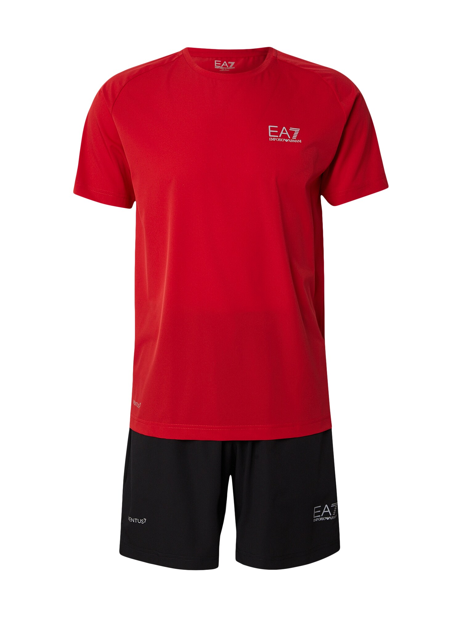 EA7 Emporio Armani Tréningový komplet  striebornosivá / červená / čierna