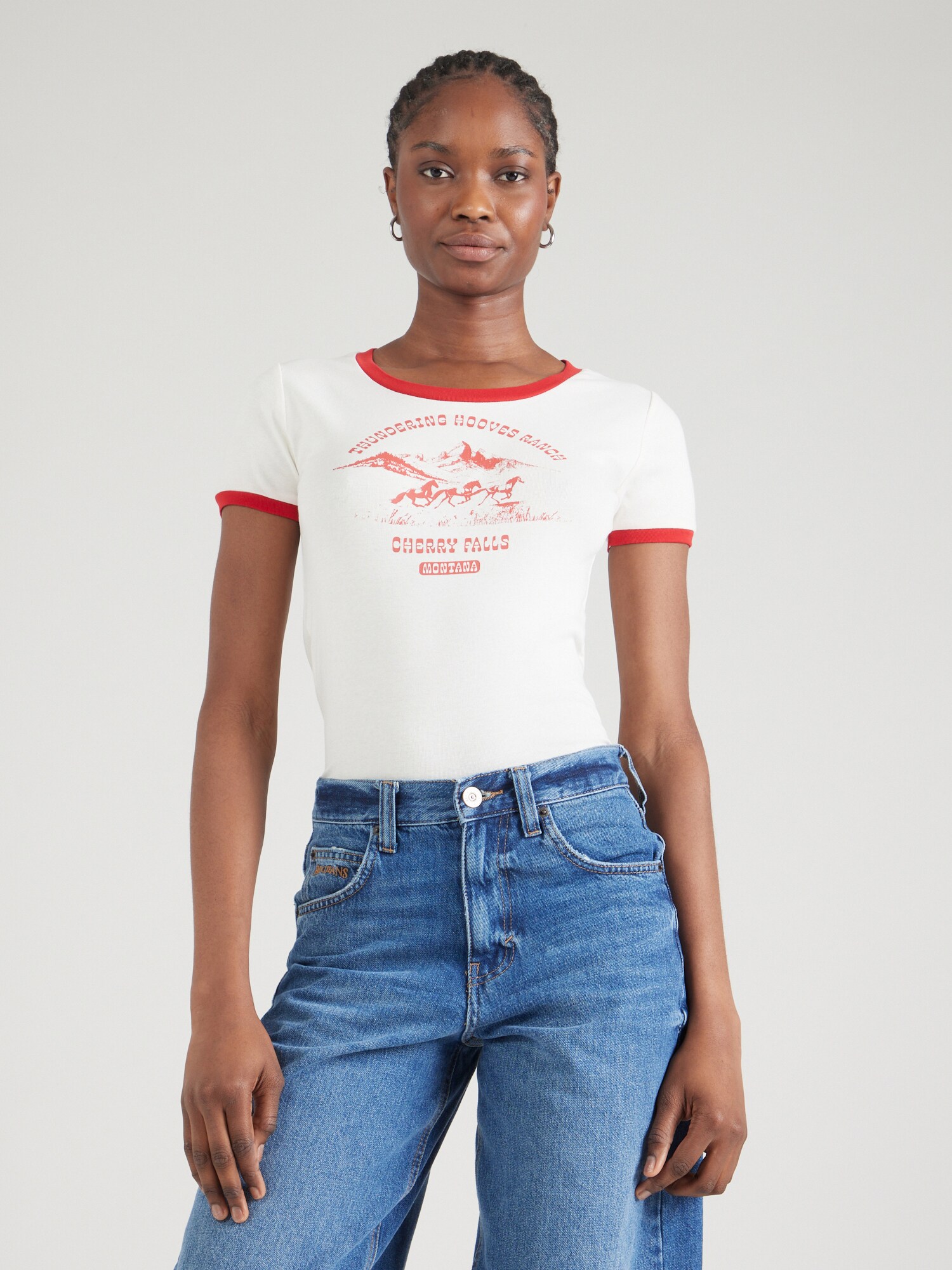 BDG Urban Outfitters Póló 'WESTERN'  piros / fehér termék 2. képe