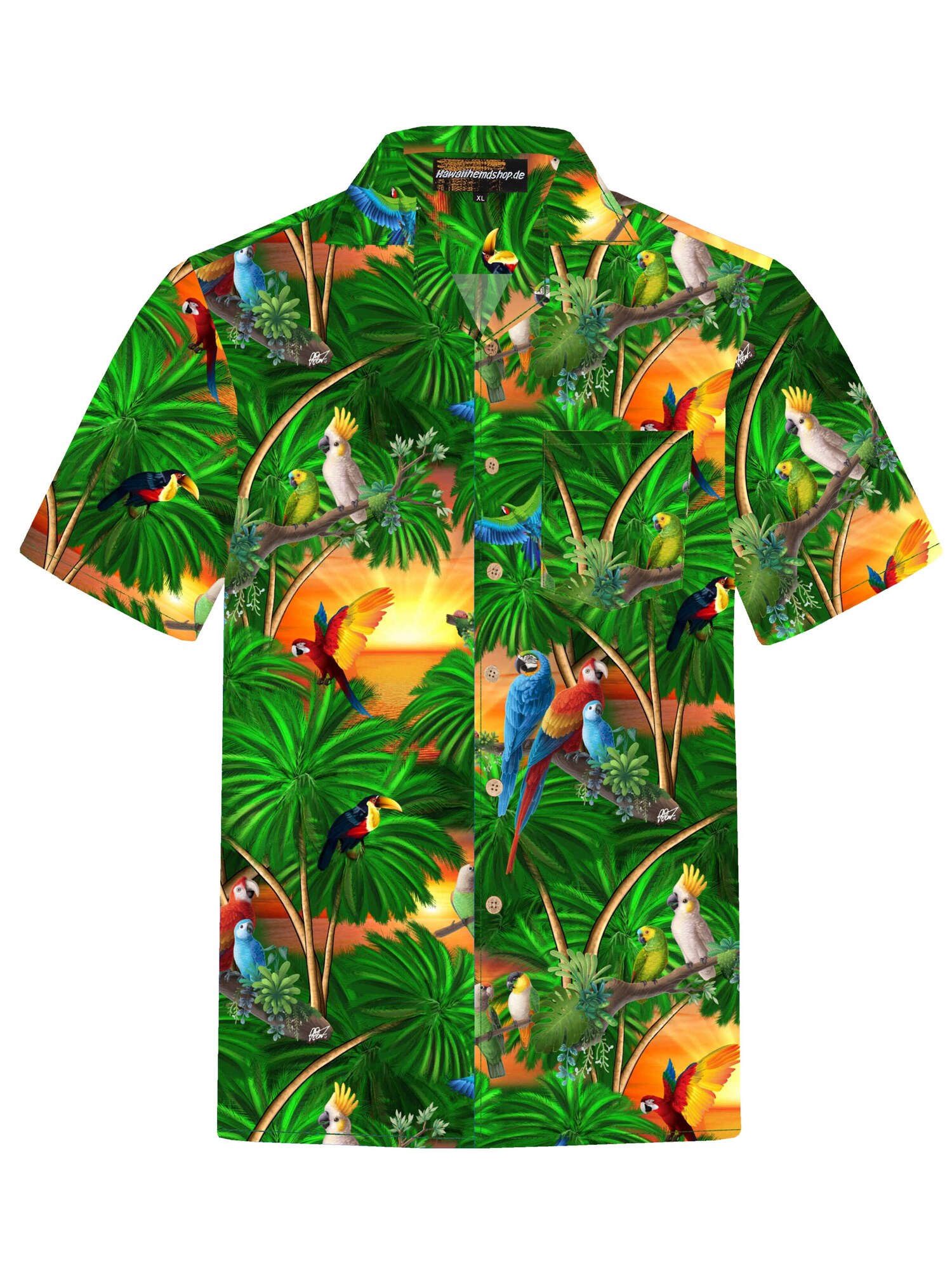 Hawaiihemdshop.de Camisa 'Hawaiihemd "Jungle Parrots"'  verde