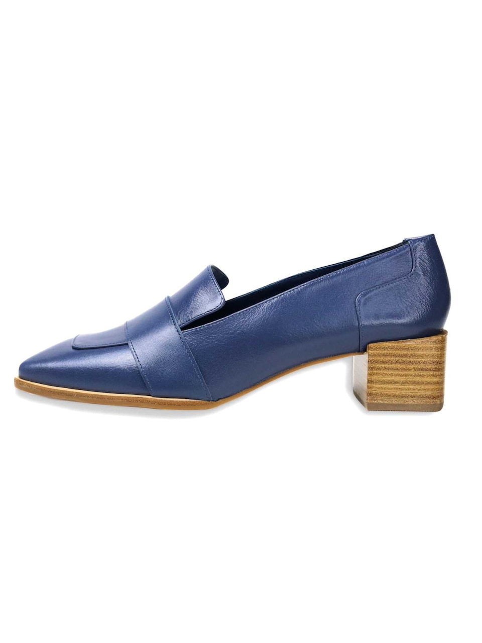 Pumps 'Louro Damen Loafer Leder Blau Blockabsatz 4 cm'