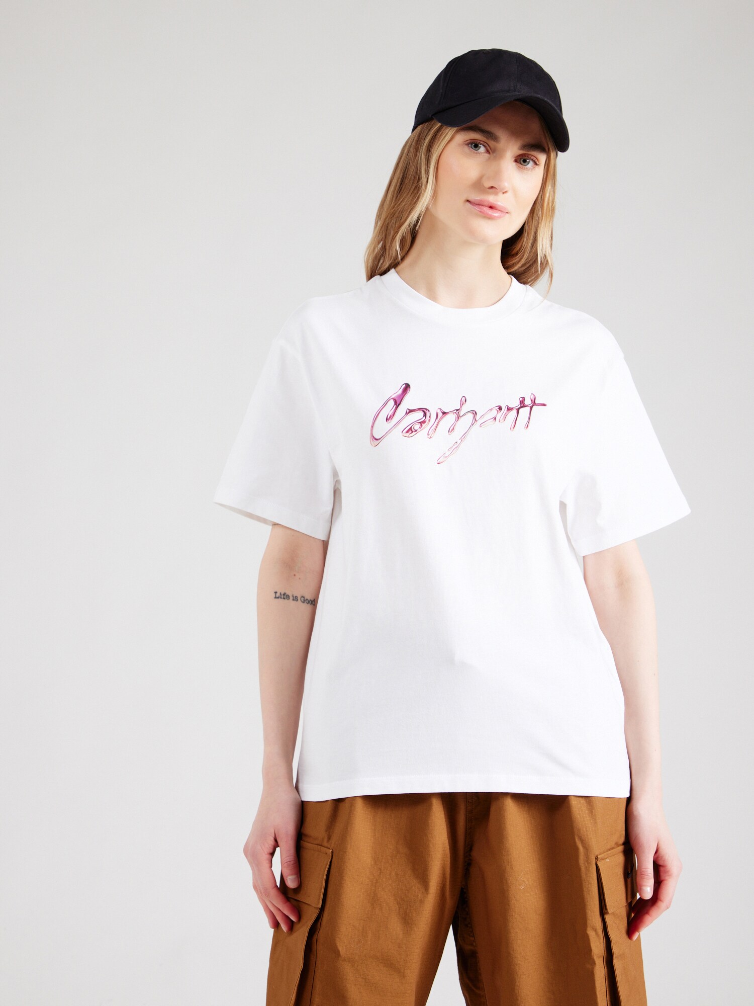 Carhartt WIP Póló  sötét-rózsaszín / fehér termék 2. képe
