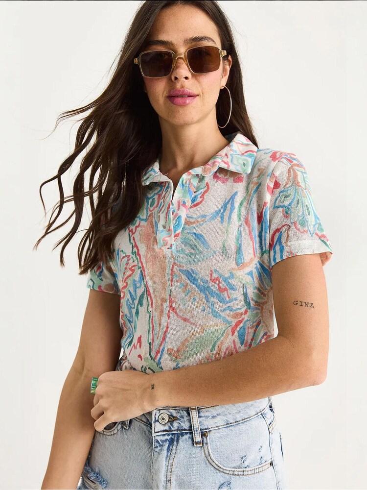 Bianco Lucci Poloshirt Damen Größe M himmelblau / mint / pink / weiß