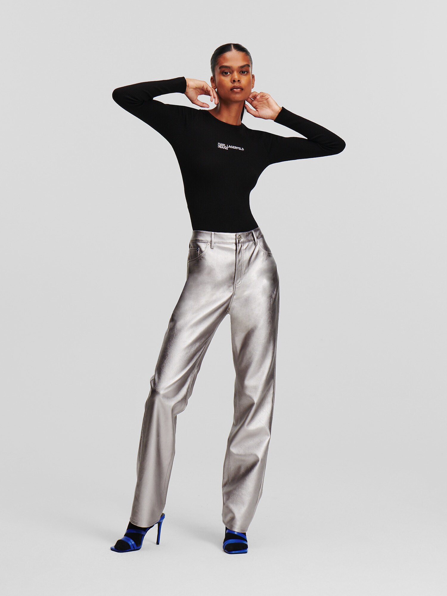 KARL LAGERFELD JEANS Nadrág  fekete / ezüst termék 2. képe