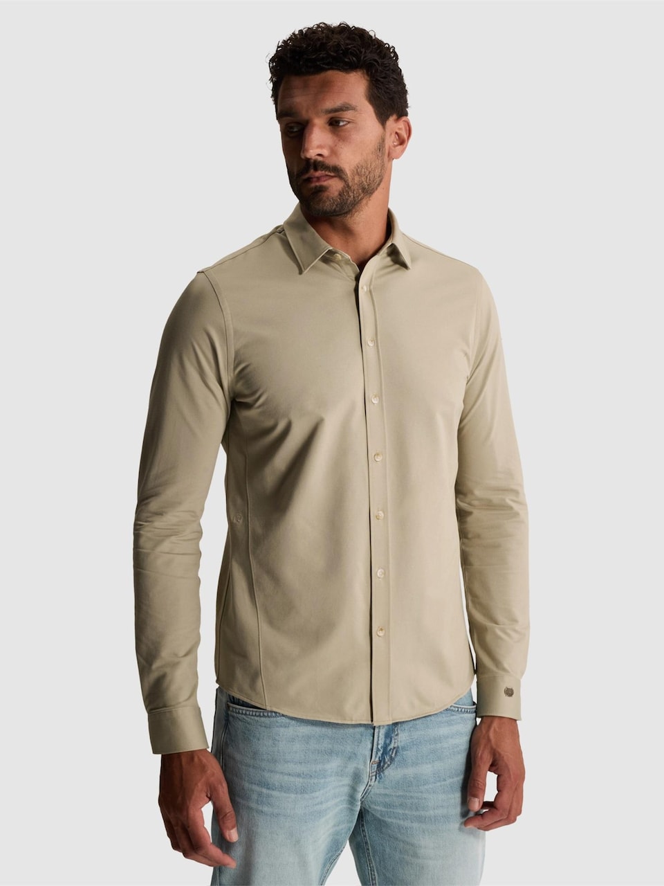Skjorta 'Twill jersey shirt with Kent collar and easy-iron finish'