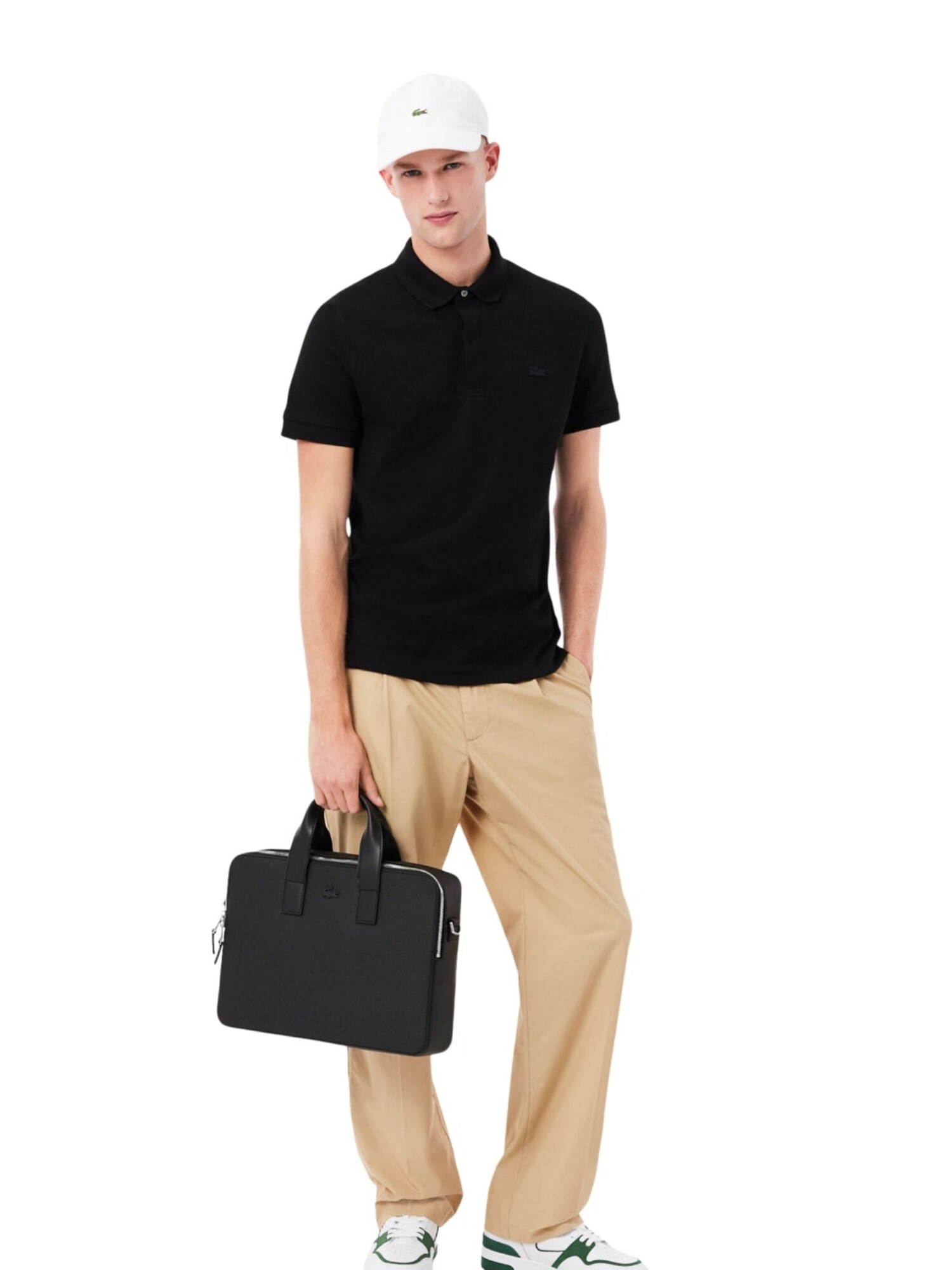 LACOSTE Bolso de mano 'Lacoste Sac ordinateur Chantaco en Cuir Noir'  negro