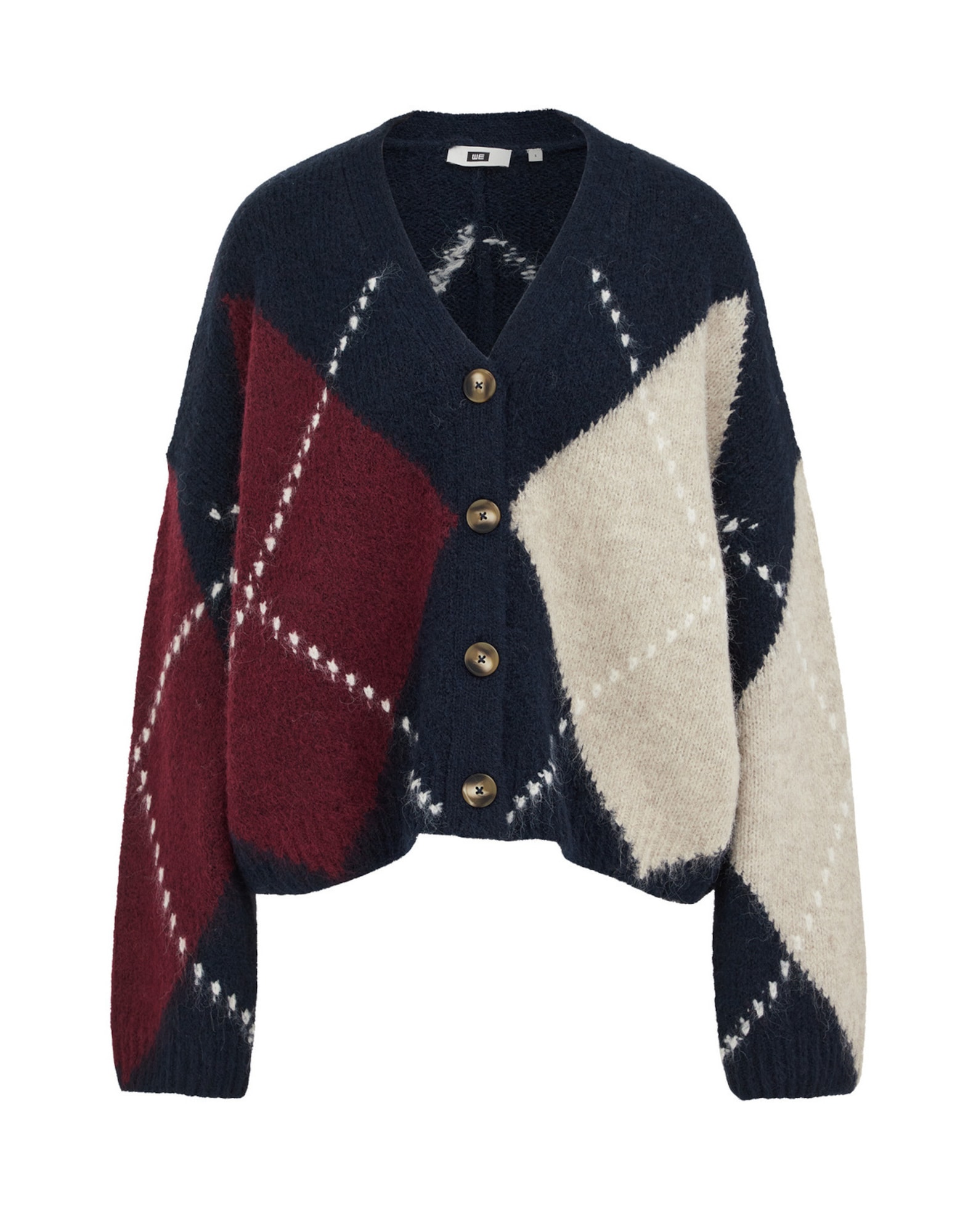 WE Fashion Cárdigan talla grande beige / azul oscuro / rojo oscuro / blanco