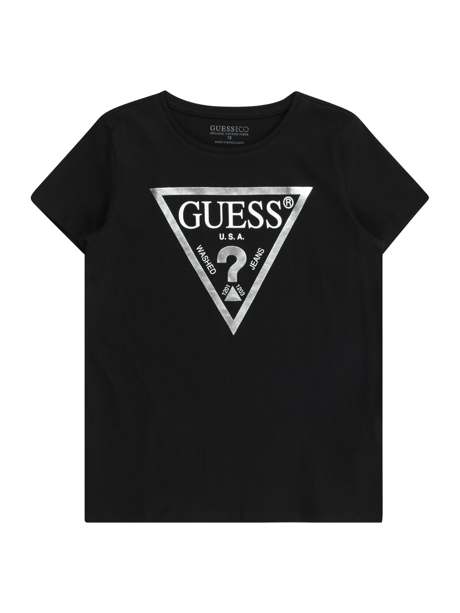 GUESS Tricou  negru / argintiu