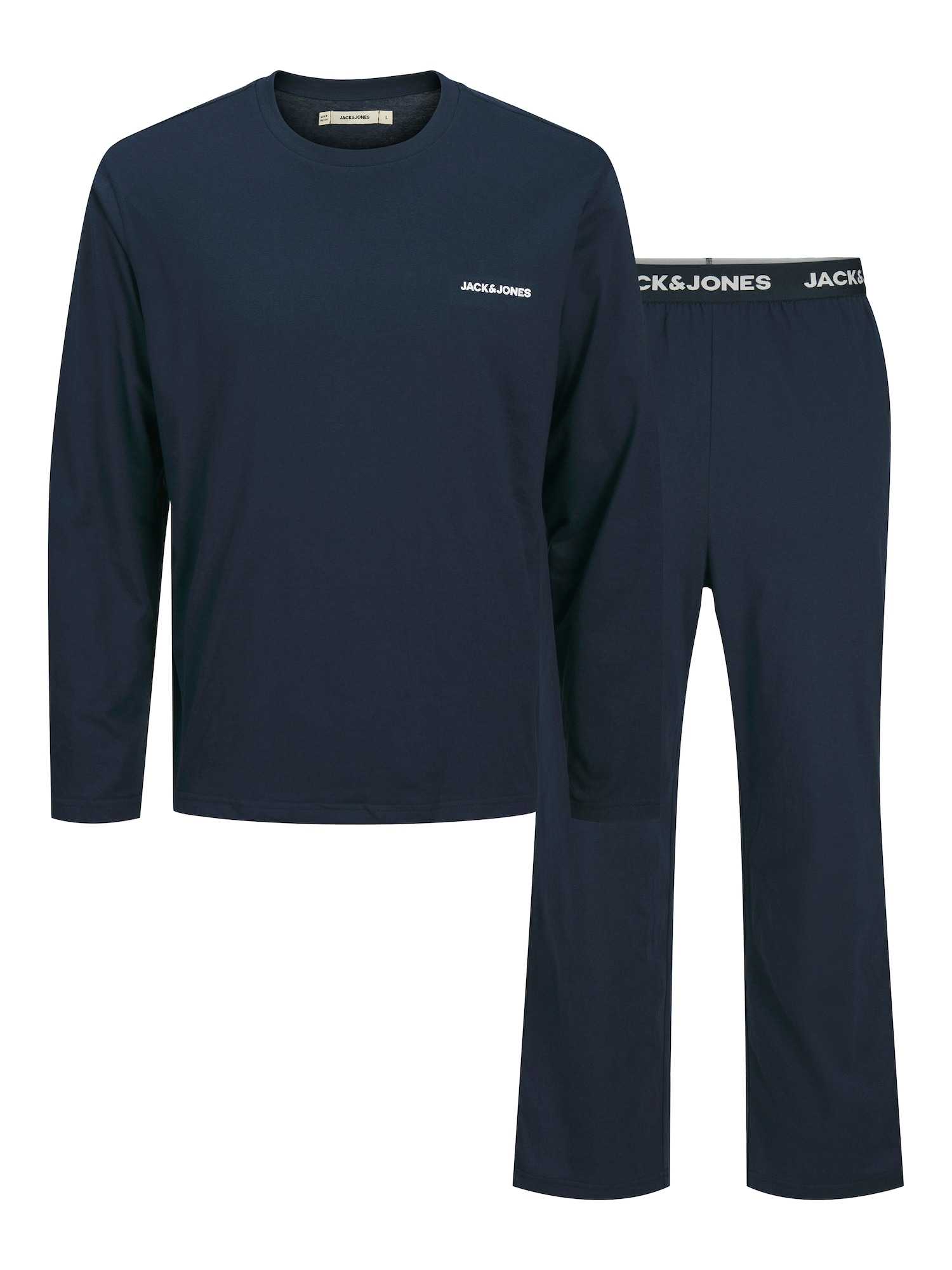 JACK & JONES Pijama lungă JACEVEREST  albastru închis / alb
