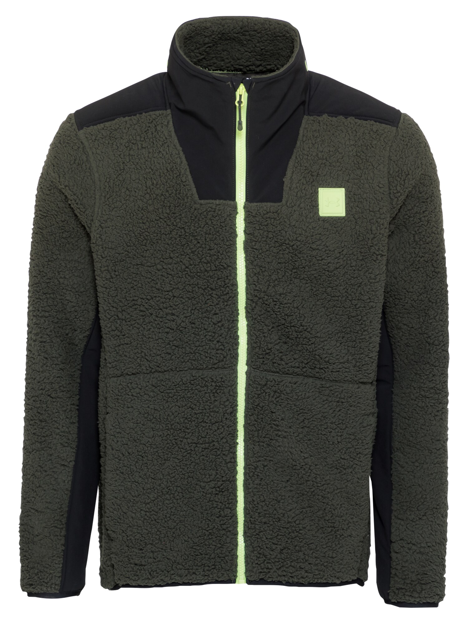 UNDER ARMOUR Flisinis džemperis 'Legacy Sherpa'  tamsiai žalia / juoda / neoninė žalia