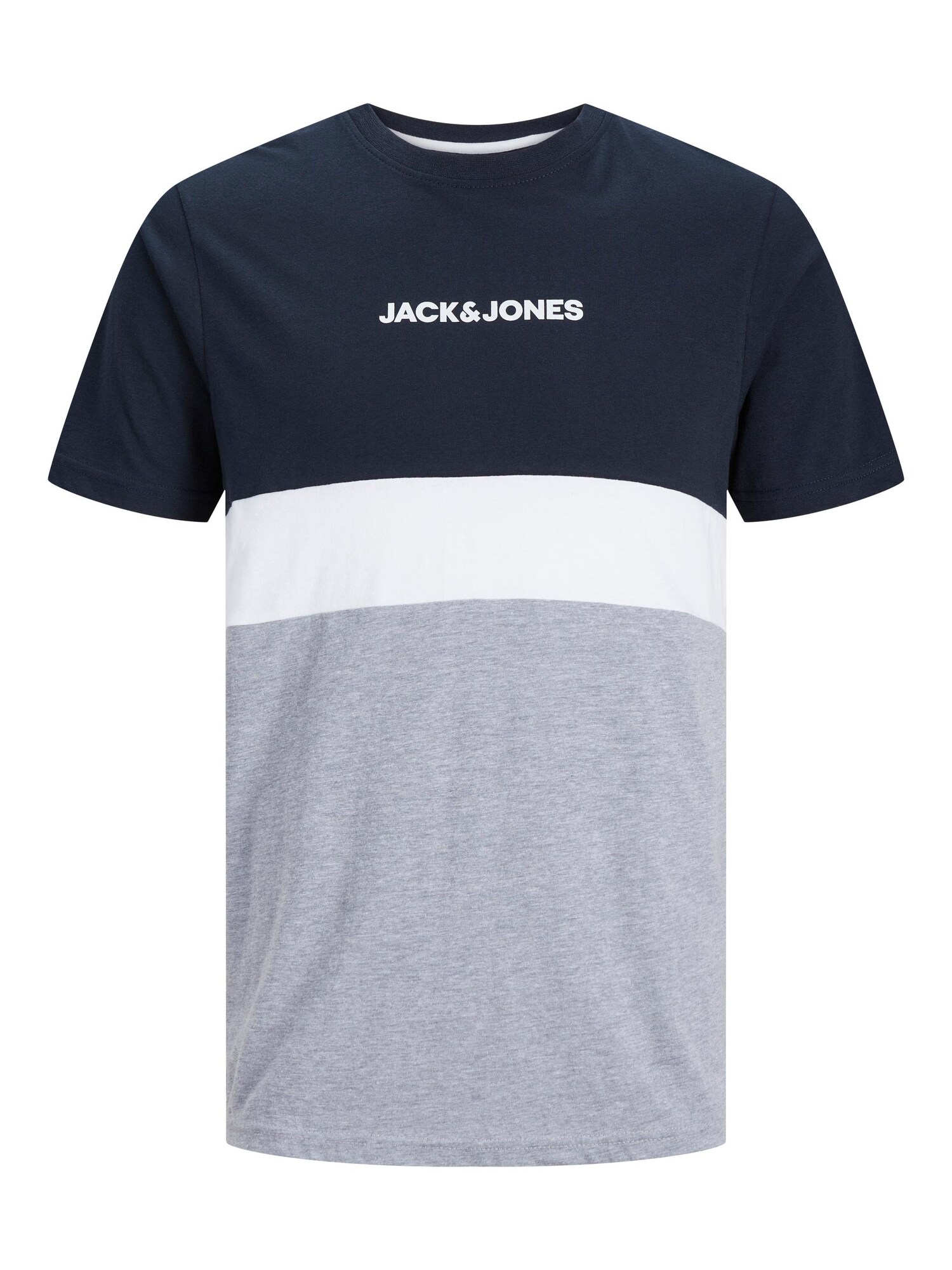 JACK & JONES Tričko 'JJEReid'  námornícka modrá / sivá melírovaná / biela