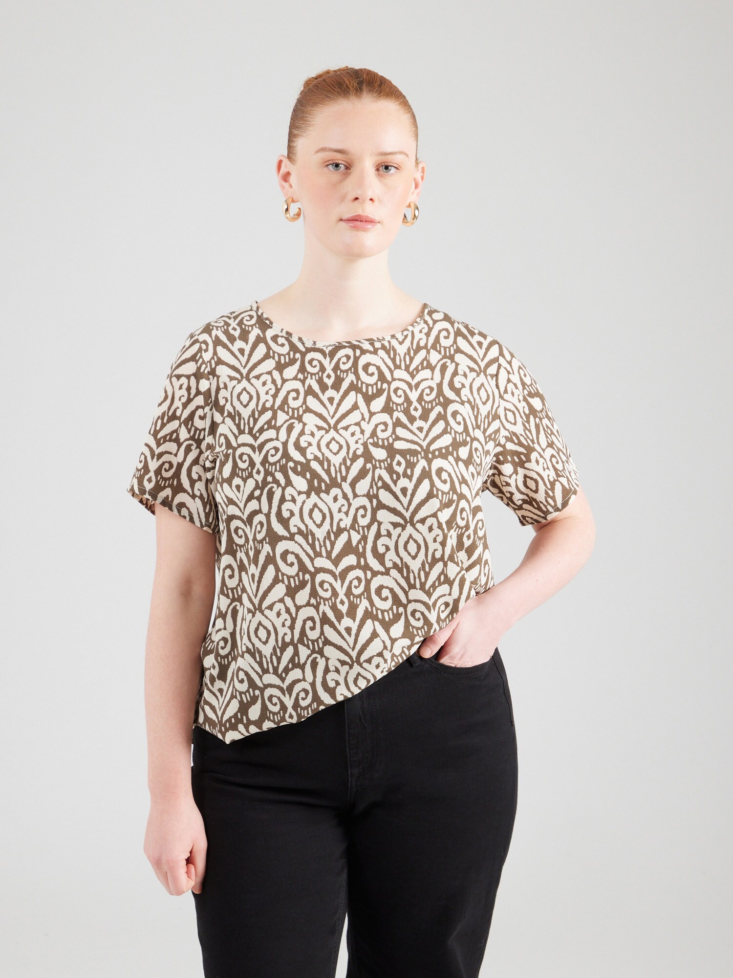 ONLY Carmakoma Blúz 'CARVICA'  krém / khaki termék 2. képe