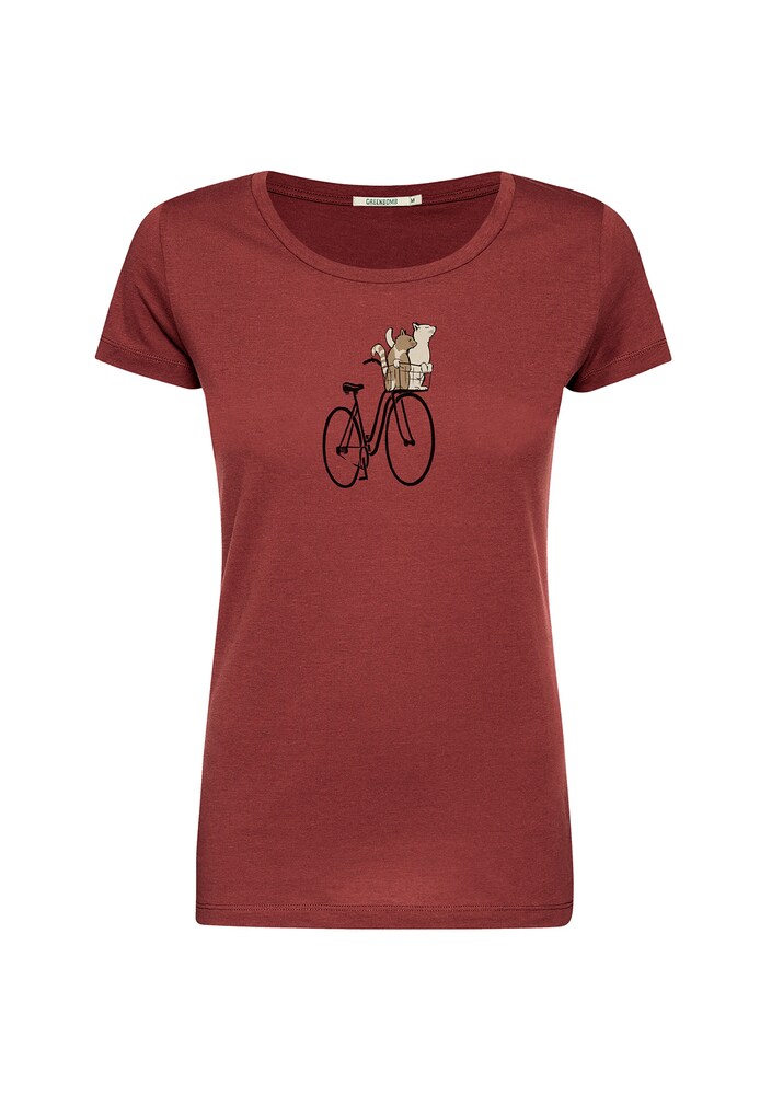 GREENBOMB T-Shirt 'Bike Cats Basket' Damen Größe XL beige / rot / schwarz