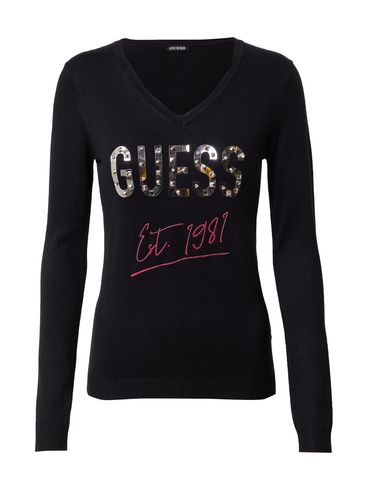 GUESS Megztinis 'Angeline'  juoda / sidabrinė / rožinė