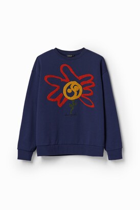 Desigual Sweatshirt ‘Moon flower’ Blauw / Bruin / Oranje / Rood