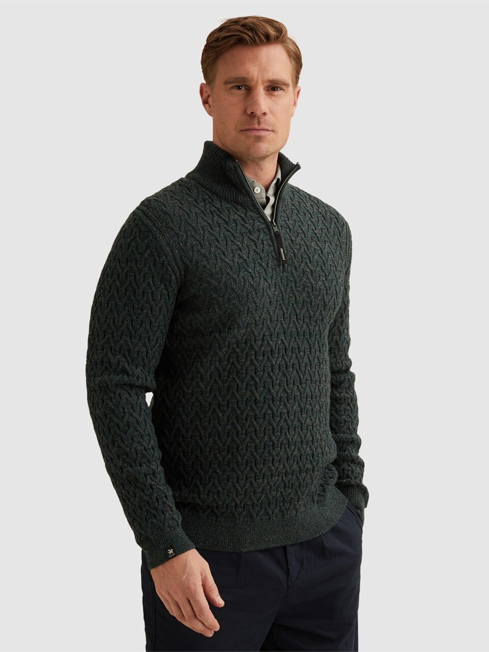 Tröja 'Pullover in a wool blend with half-zip'